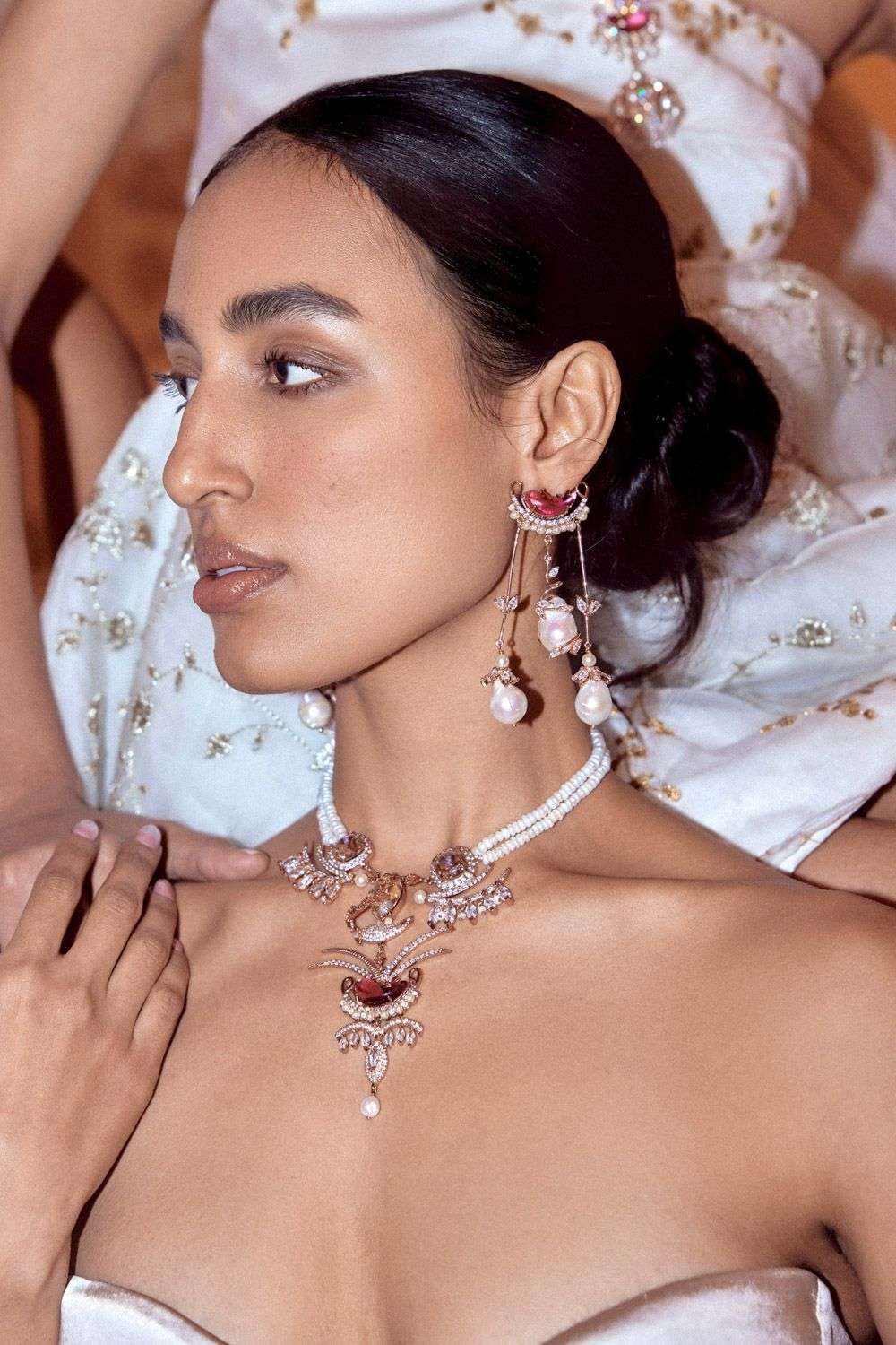 Buy Outhouse Soft Gold Brass, Swarovski Stones, Carved stones