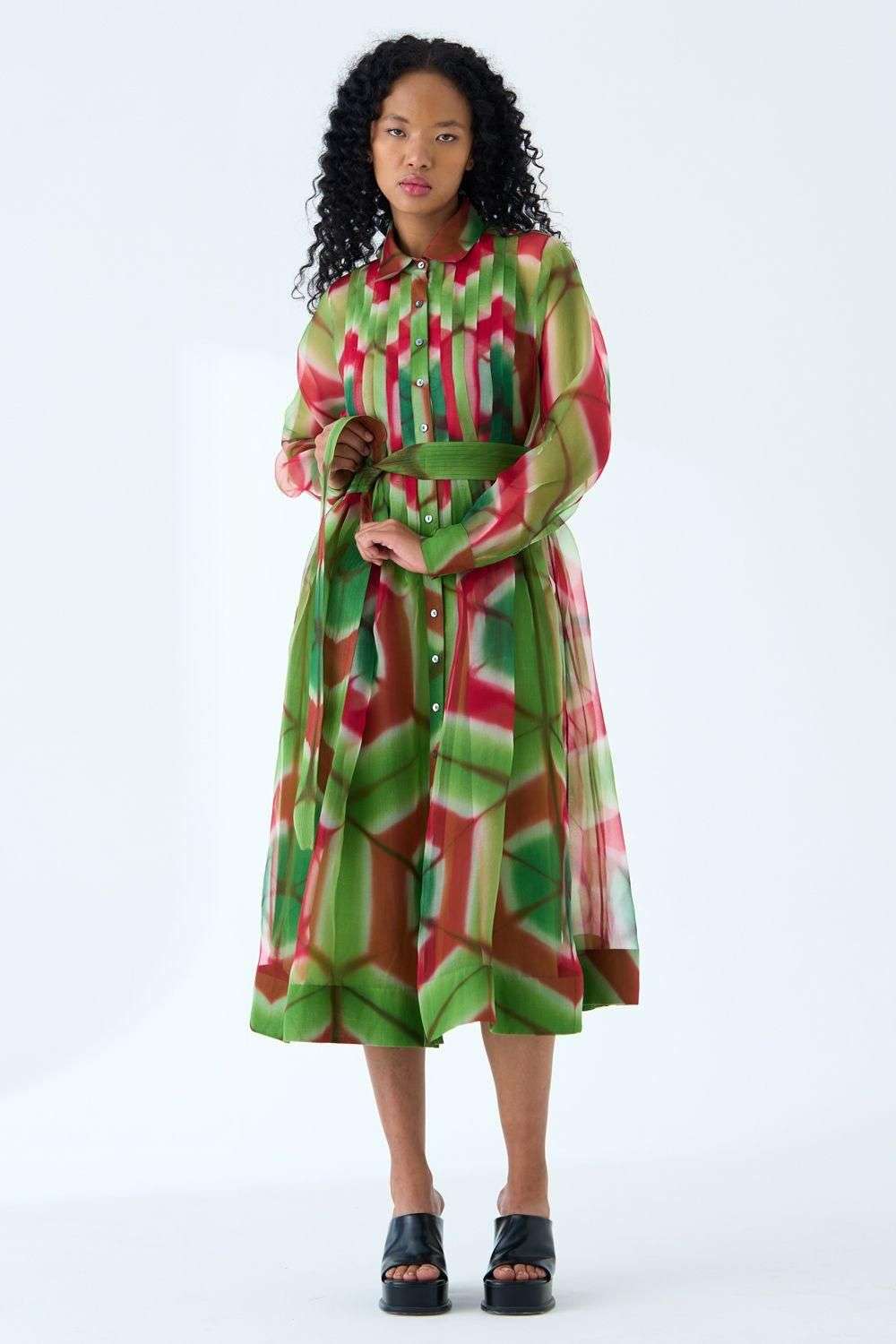 Buy Amrich Soft Green Woven Silk Dresses