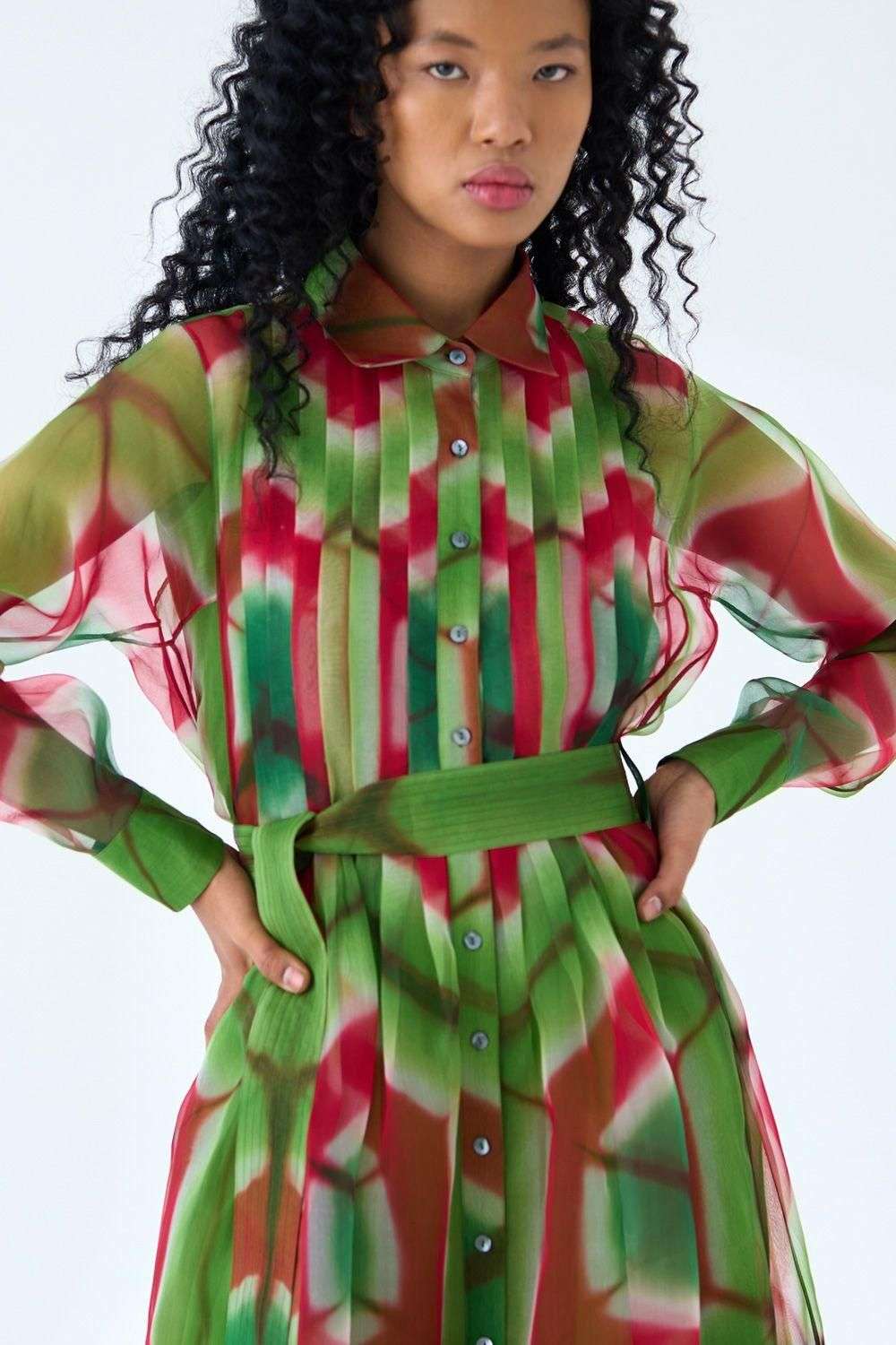 Buy Amrich Soft Green Woven Silk Dresses