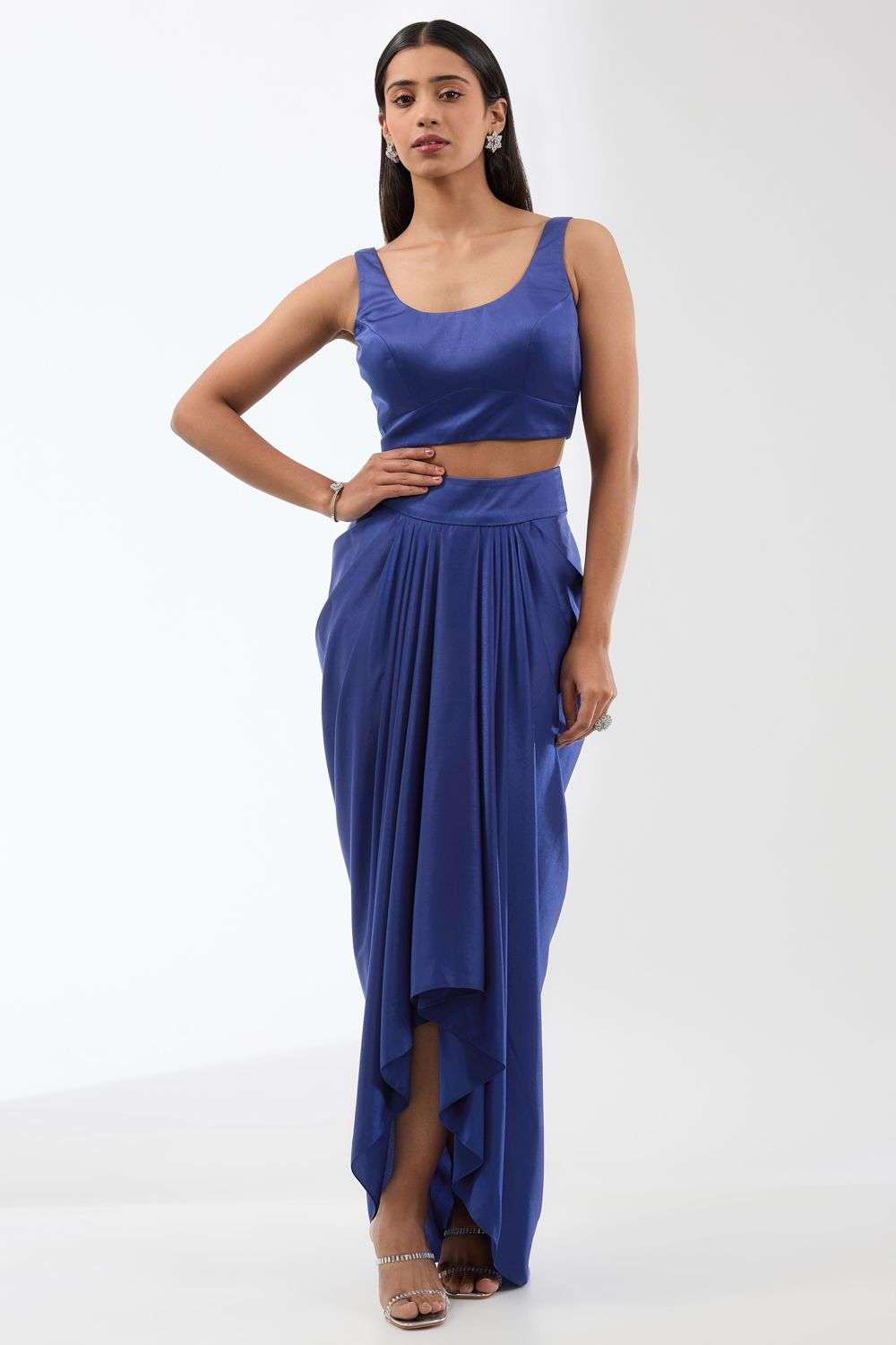 Buy Anjali Kanwar Soft Blue Silk Viscose Hand Done Sequin And