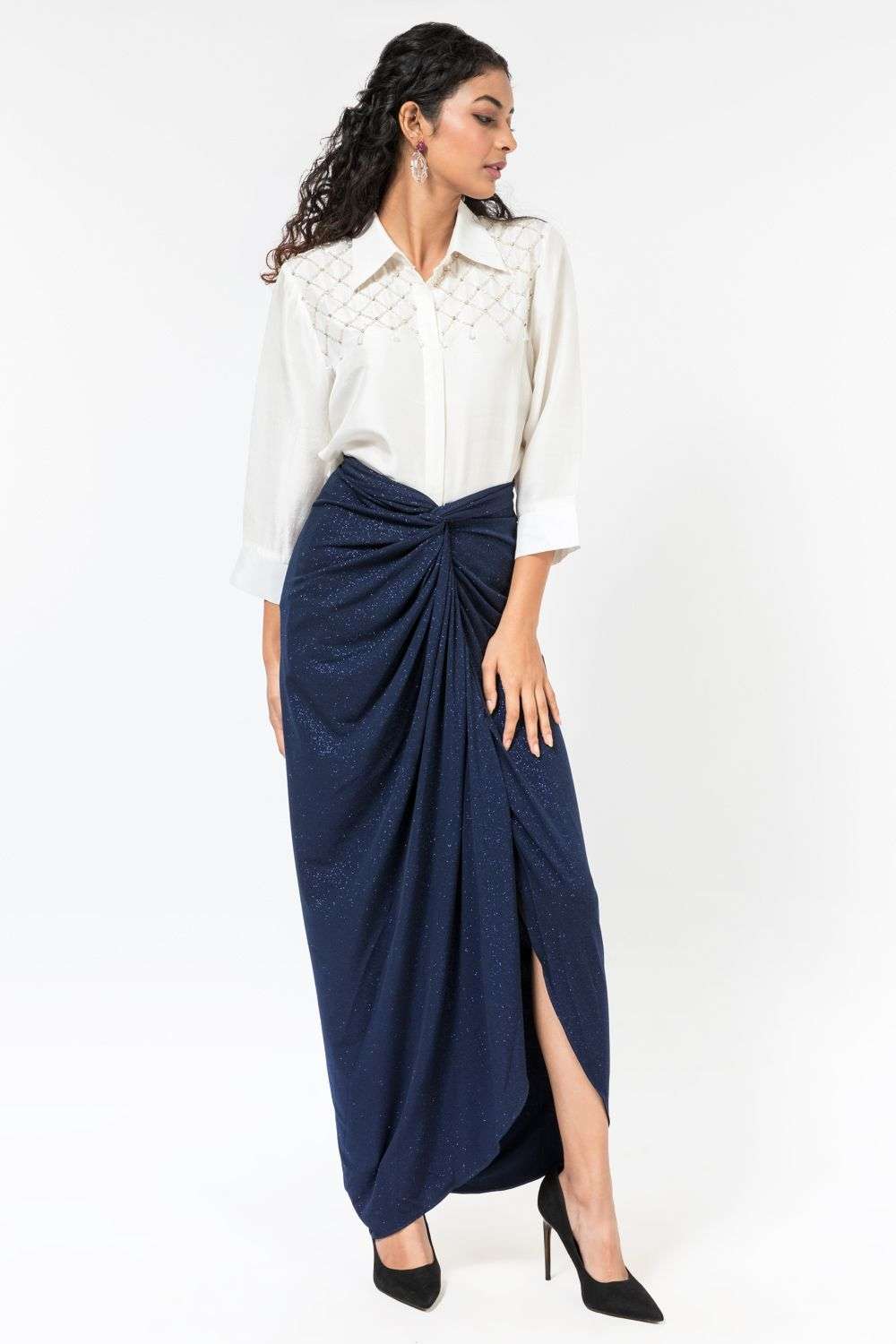 Buy 431-88 by Shweta Kapur Soft Blue Jersey Bottoms