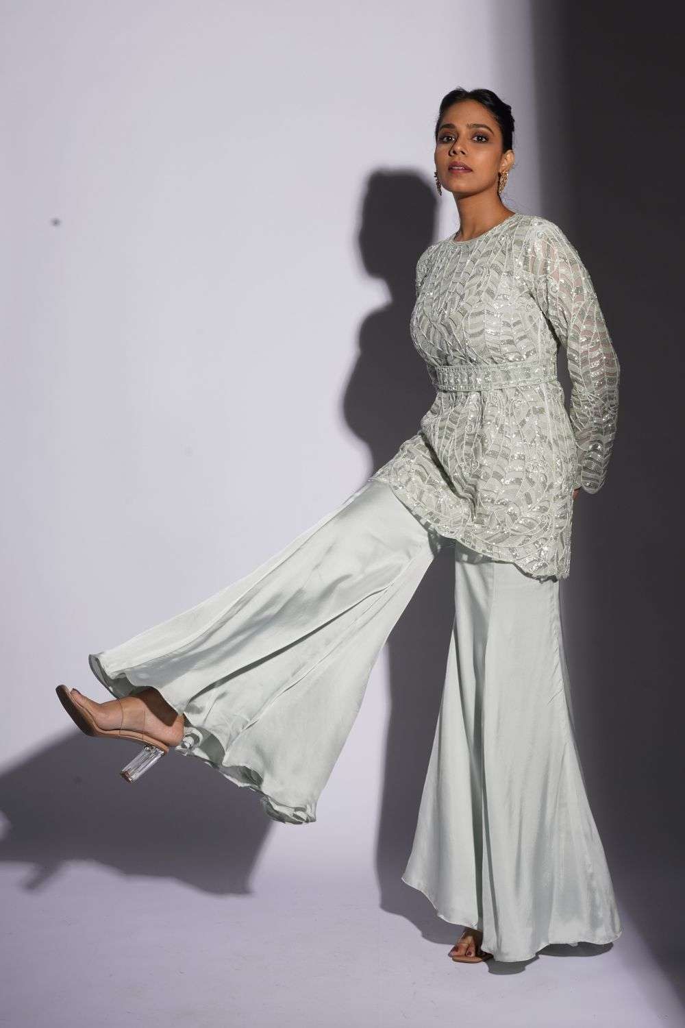 Buy Ashutosh Joshi Soft Ivory NET, CREPE & BEMBERG SATIN Sharara Sets
