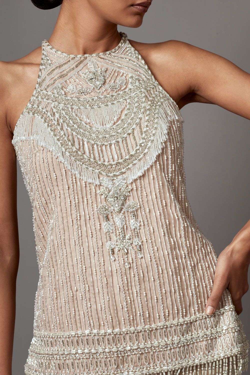 Buy Mala and Kinnary Soft Ivory Net Pearls, Sequins & Crystals
