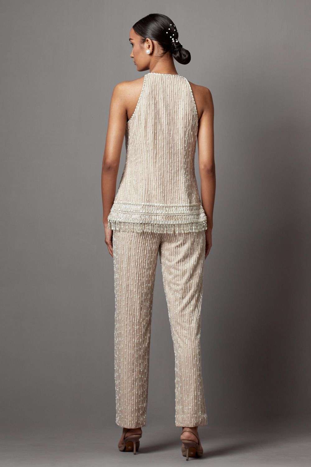 Buy Mala and Kinnary Soft Ivory Net Pearls, Sequins & Crystals
