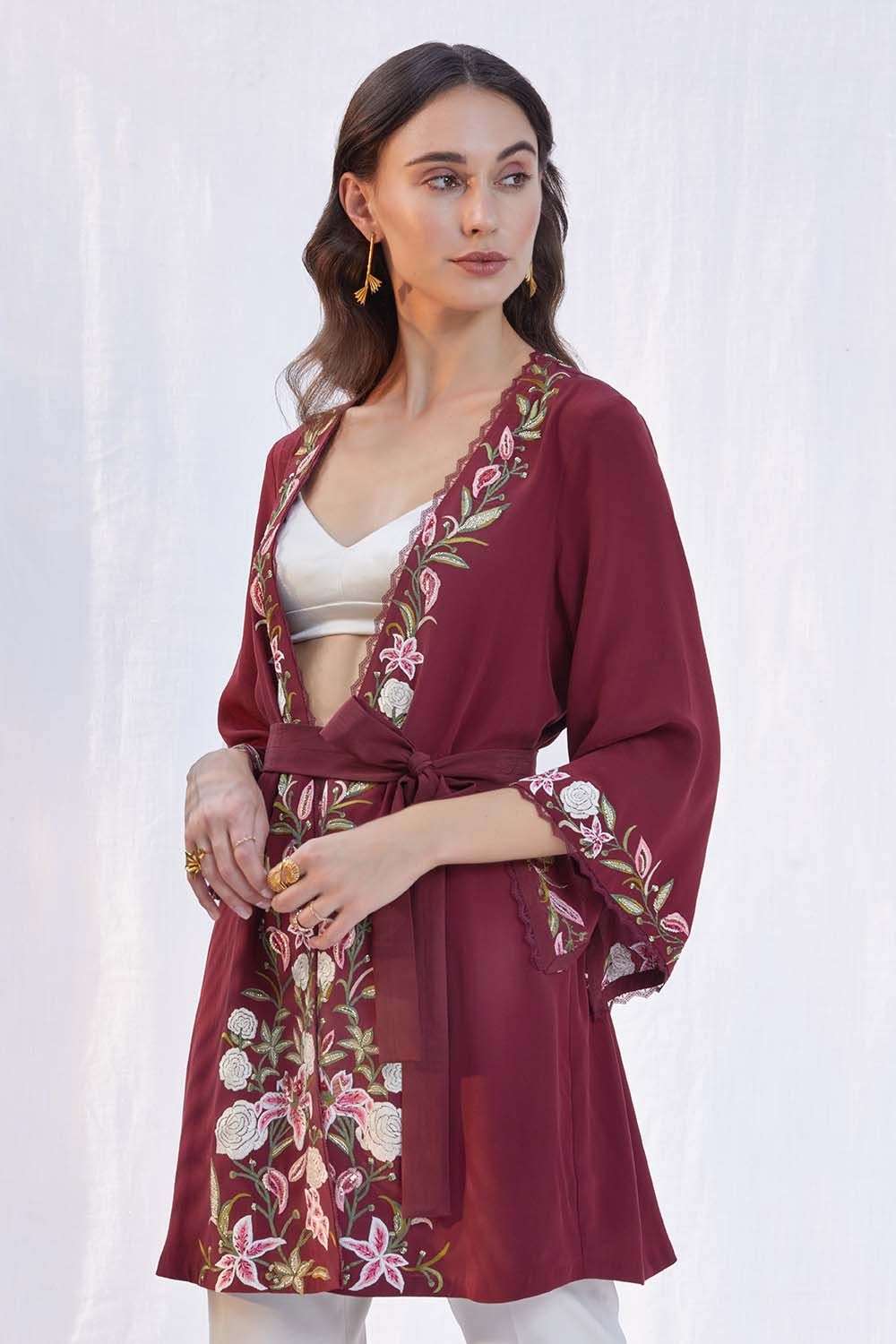 Buy PATINE Soft Silk crepe Gara hand embroidery Outer Wear