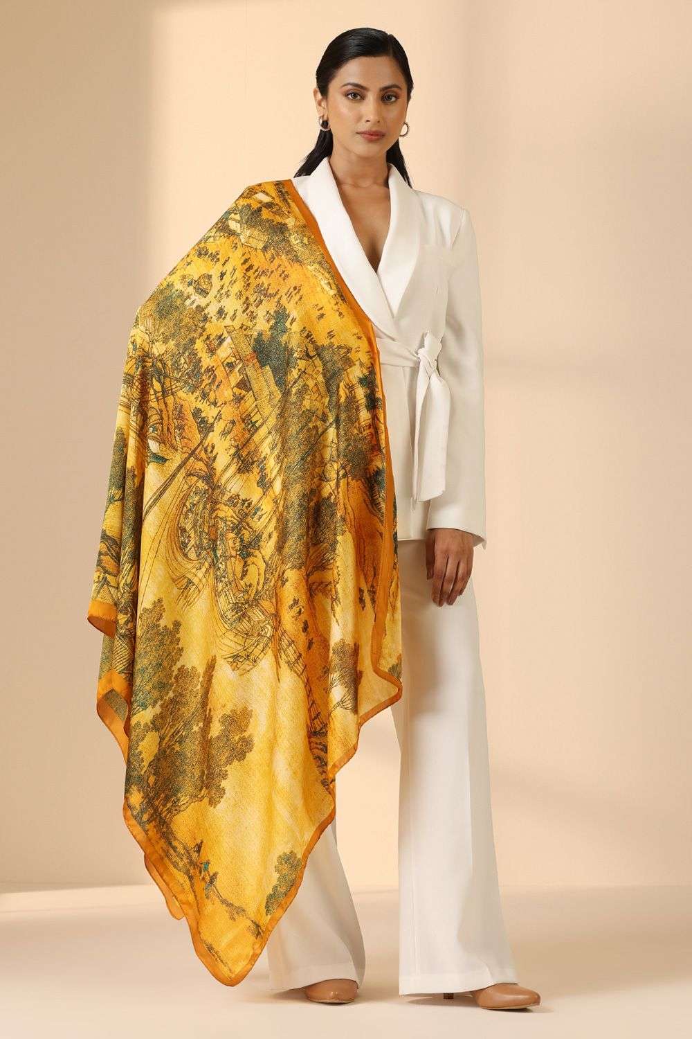 Mustard Silk Flora Scarf