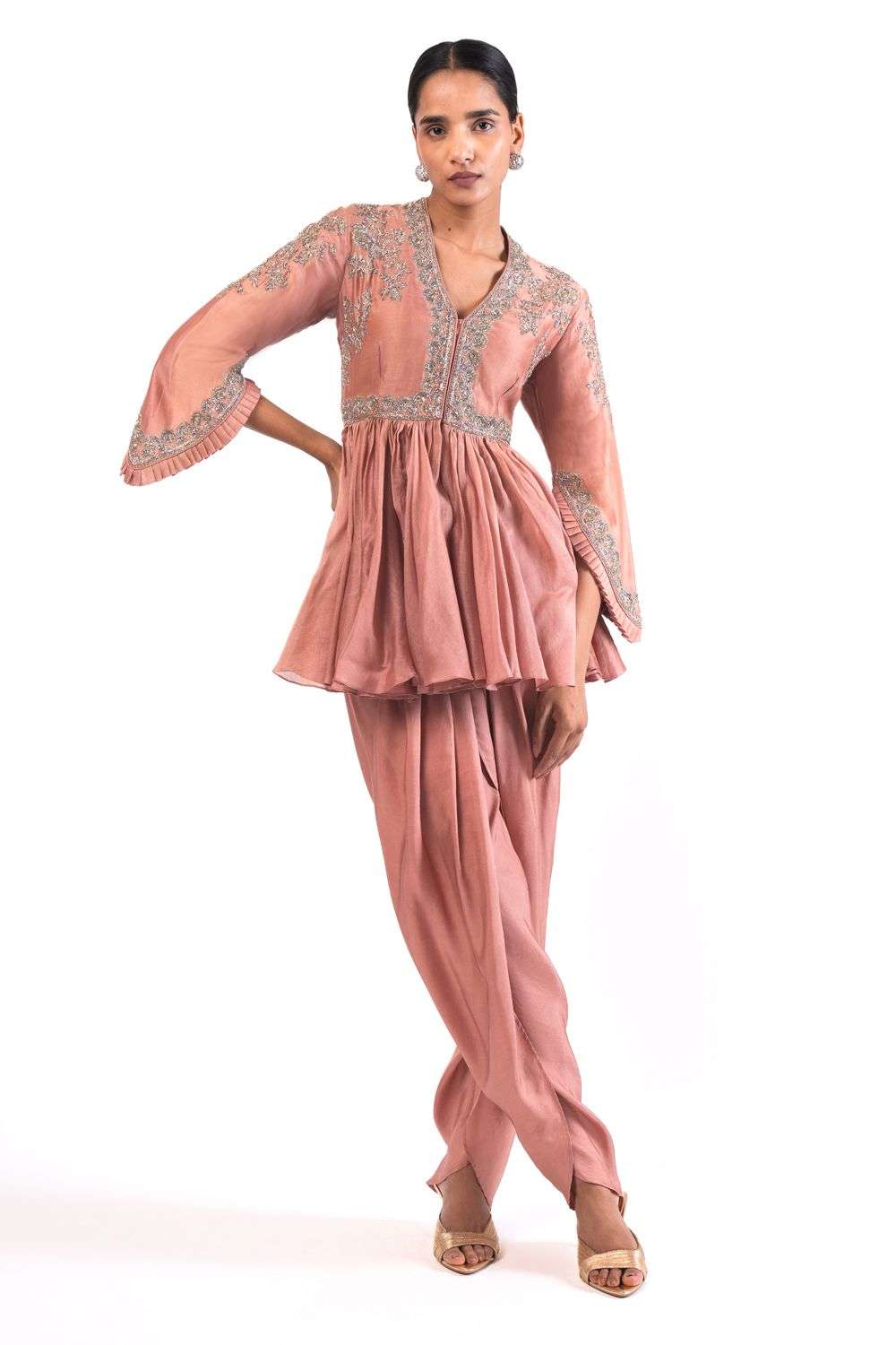 Buy Jayanti Reddy Soft Peach Silk Zari Embroidery Kurtas