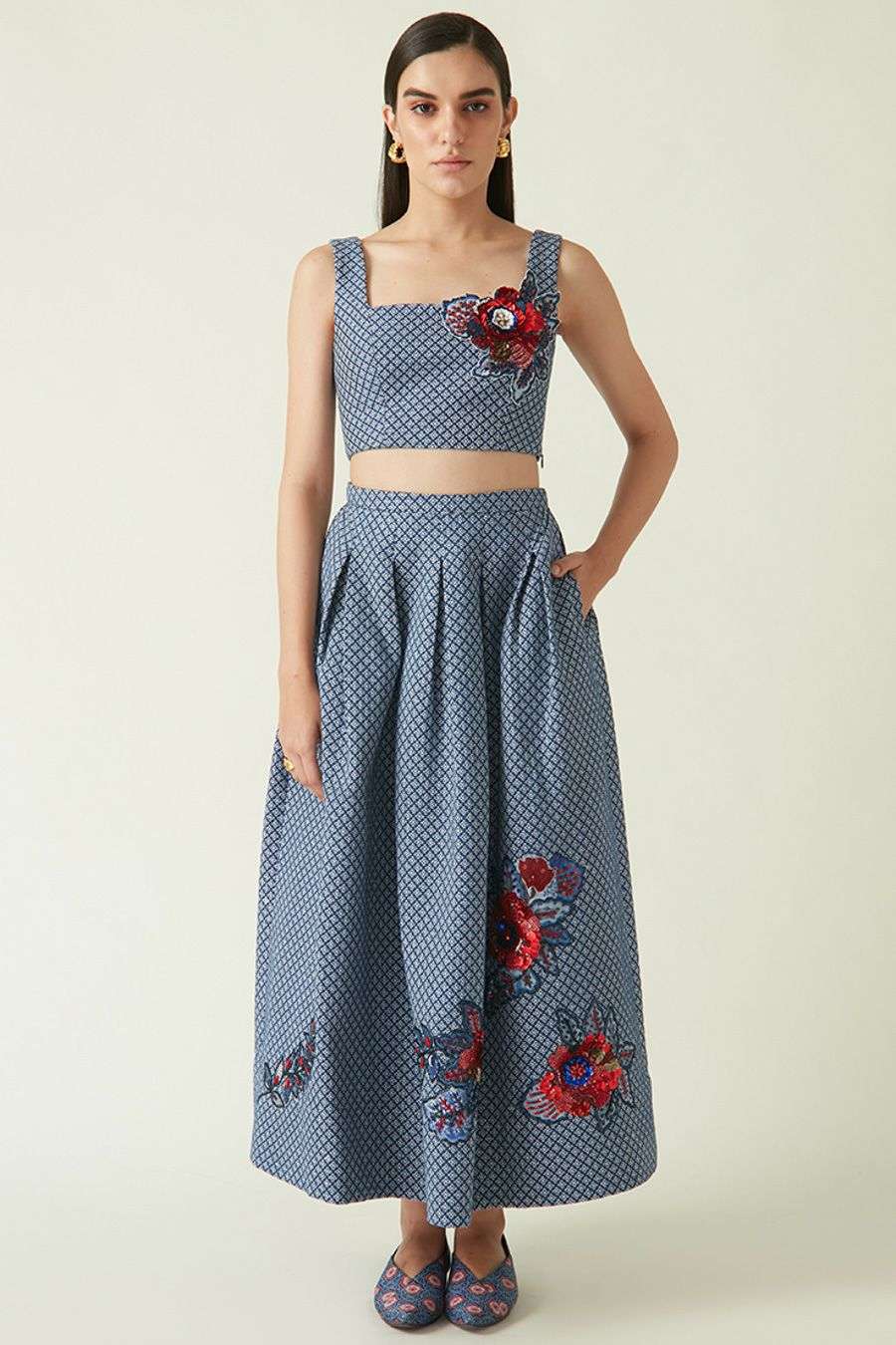 Buy Payal Pratap Soft Blue Kataan Bottoms