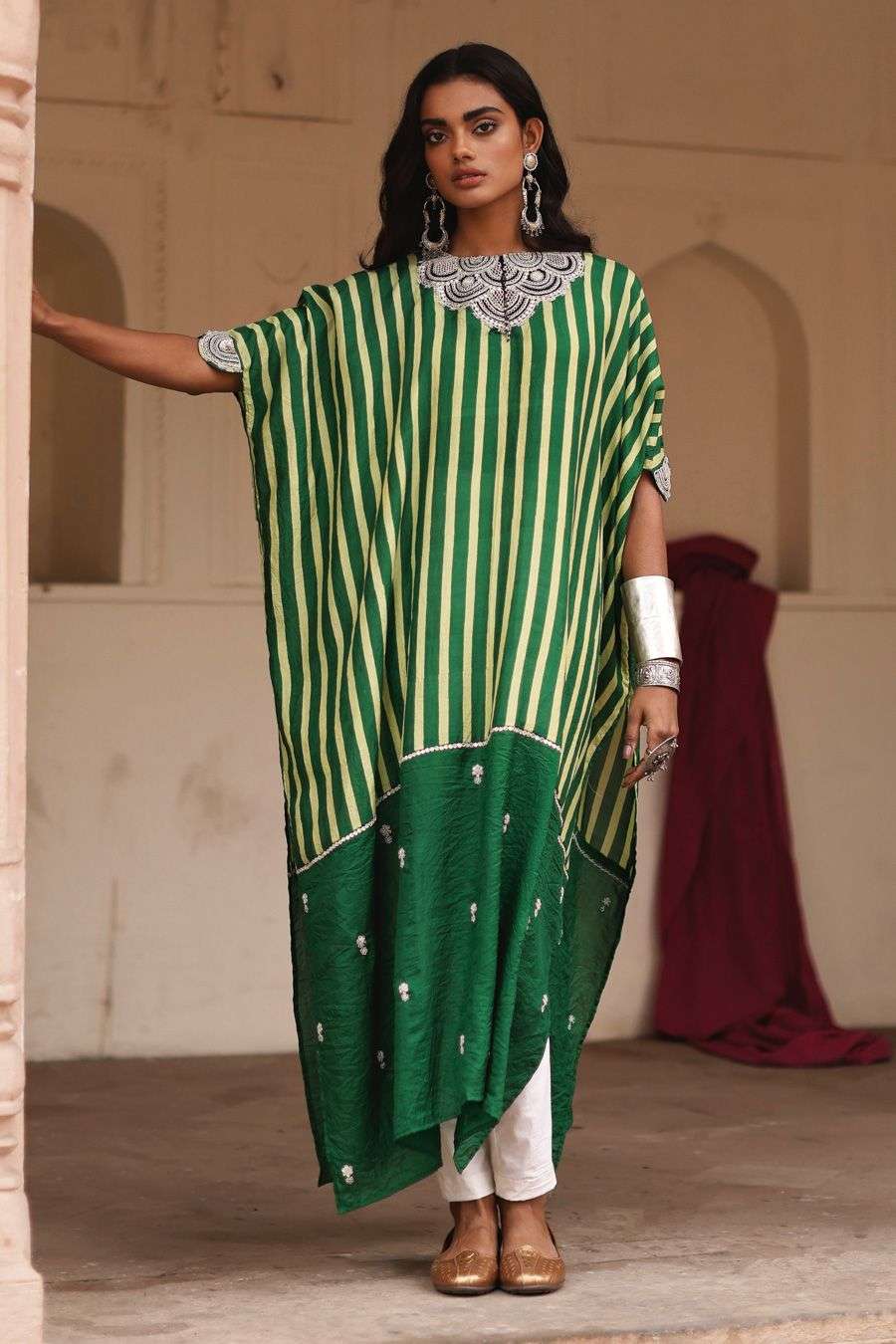 Parcha green kaftan set