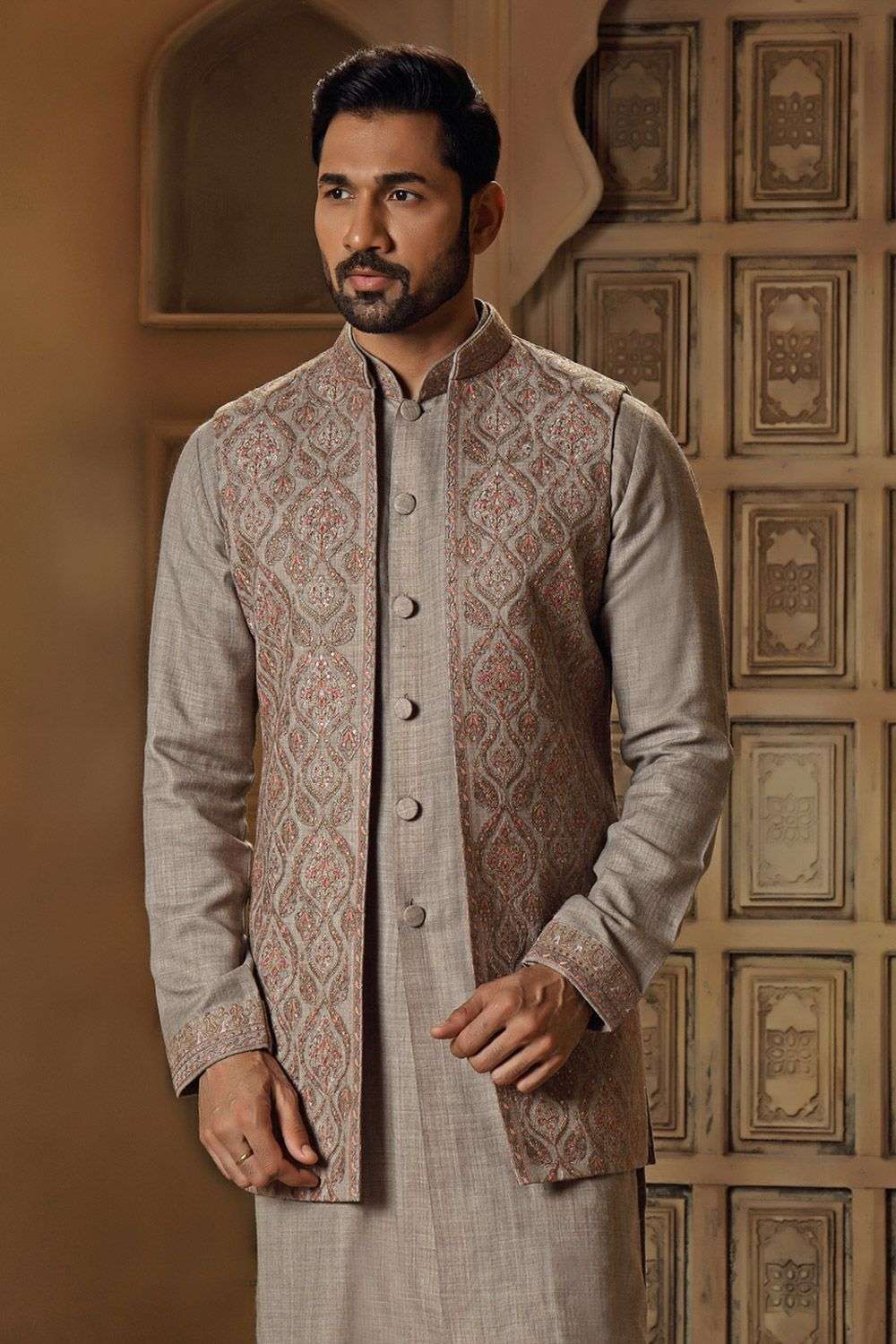 Buy Vanshik Soft Grey Paschmina silk blend Kashmiri Embroidery