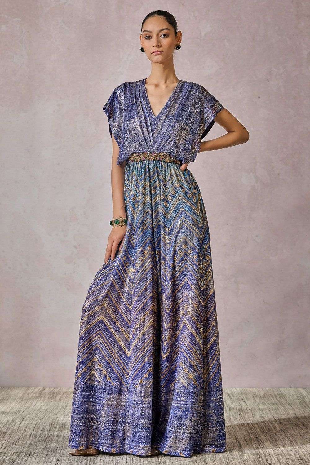 Buy Tarun Tahiliani Soft Multi Jumpsuit Foil Jersey Jumpsuits