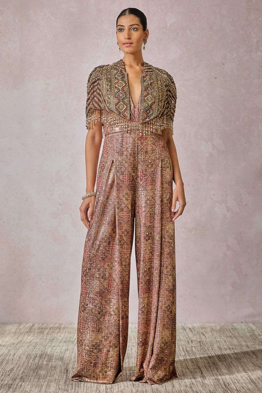 Garnet Foil Jersey Jumpsuit Jacket Set