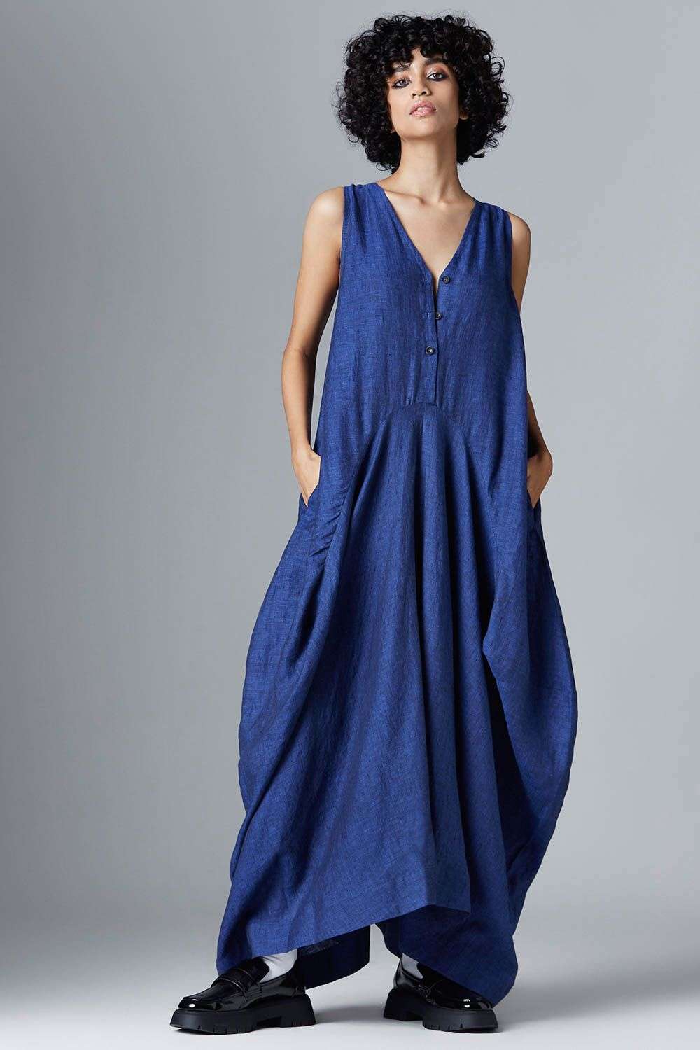 Buy Chola Soft Blue Linen Dresses