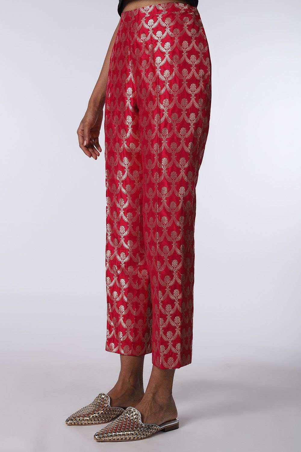 Black Brocade Handwoven Jaal Bell-Bottom Pants Design by Krishna Mehta at  Pernia's Pop Up Shop 2024