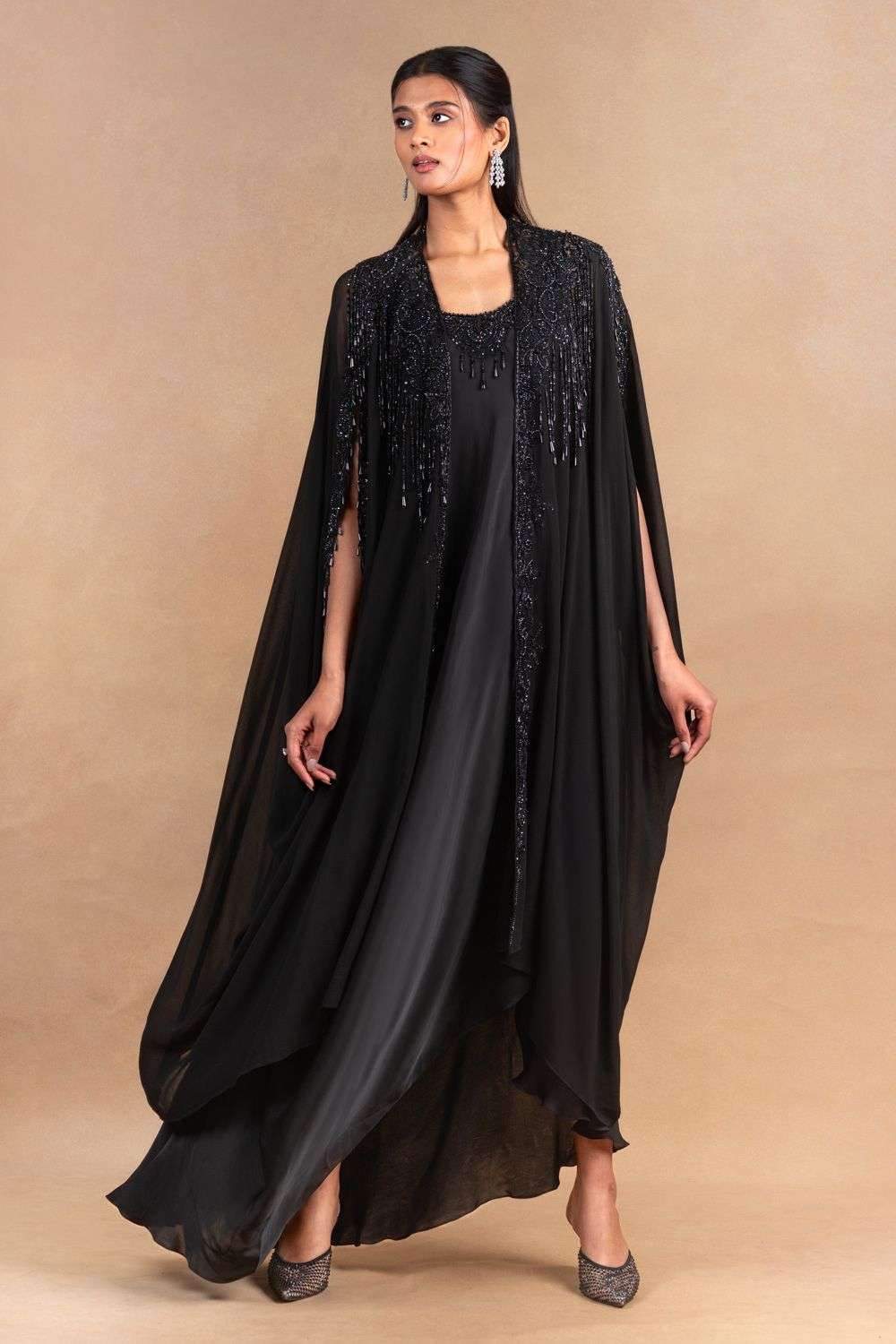 black cape dress