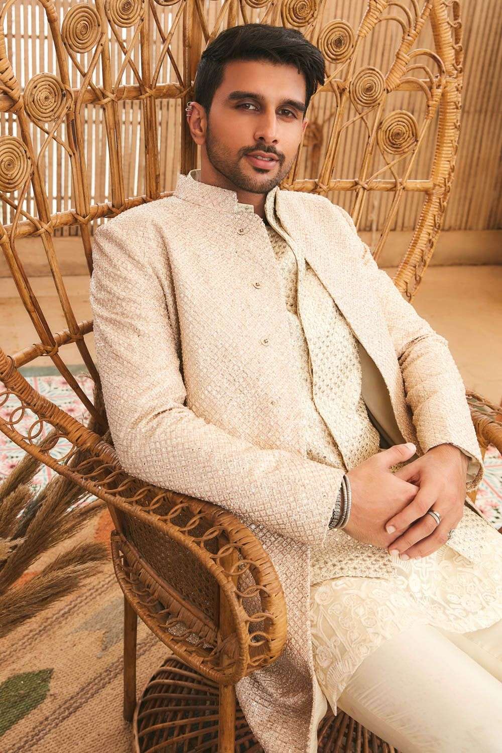 Ivory French Knot Sherwani Set