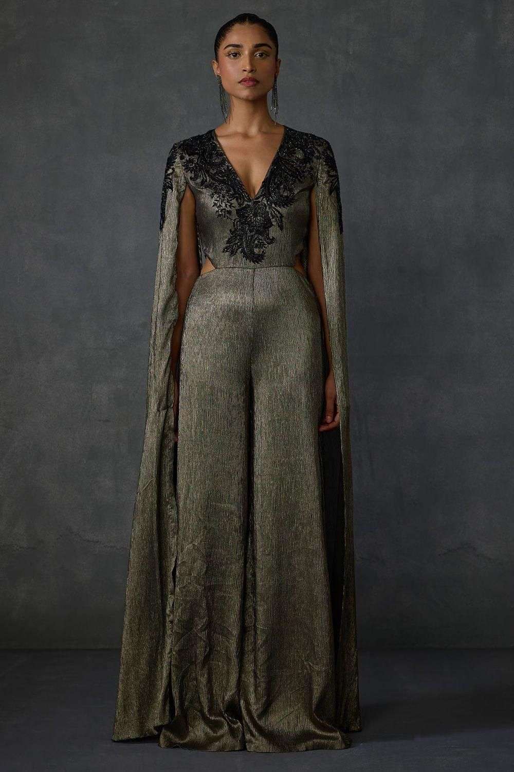 ま*る様 House on the hill Jumpsuit（check80新 Buy Namrata Joshipura Soft Gold Shimmer Chiffon Jumpsuits