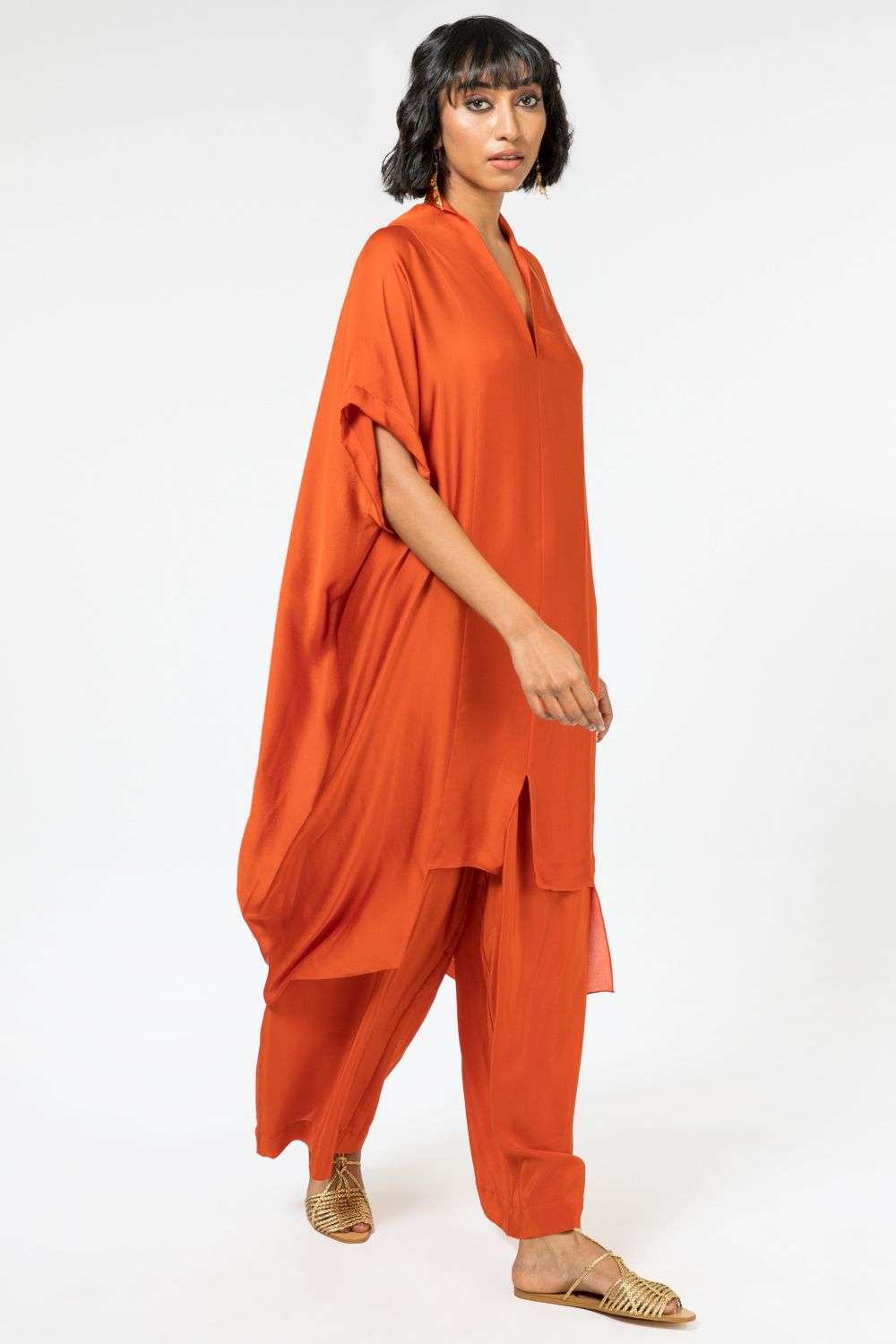 Buy Stephany Soft Orange Tunic- silk satin georgette, pants- silk