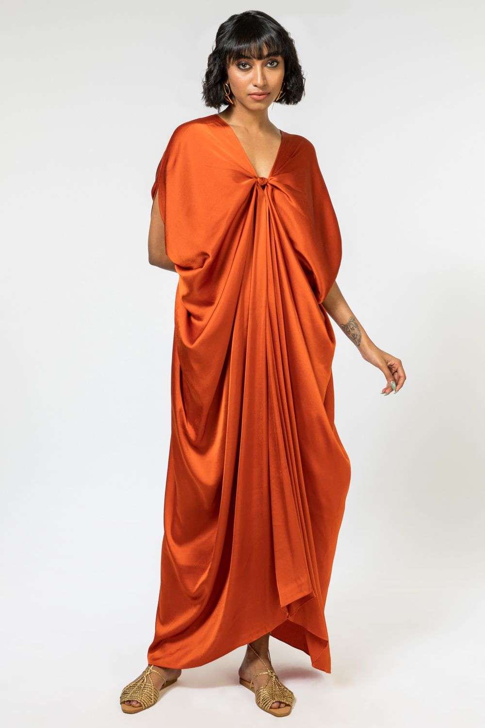 Alex Burnt Orange A-Line Velvet Bridesmaid Dress | Birdy Grey