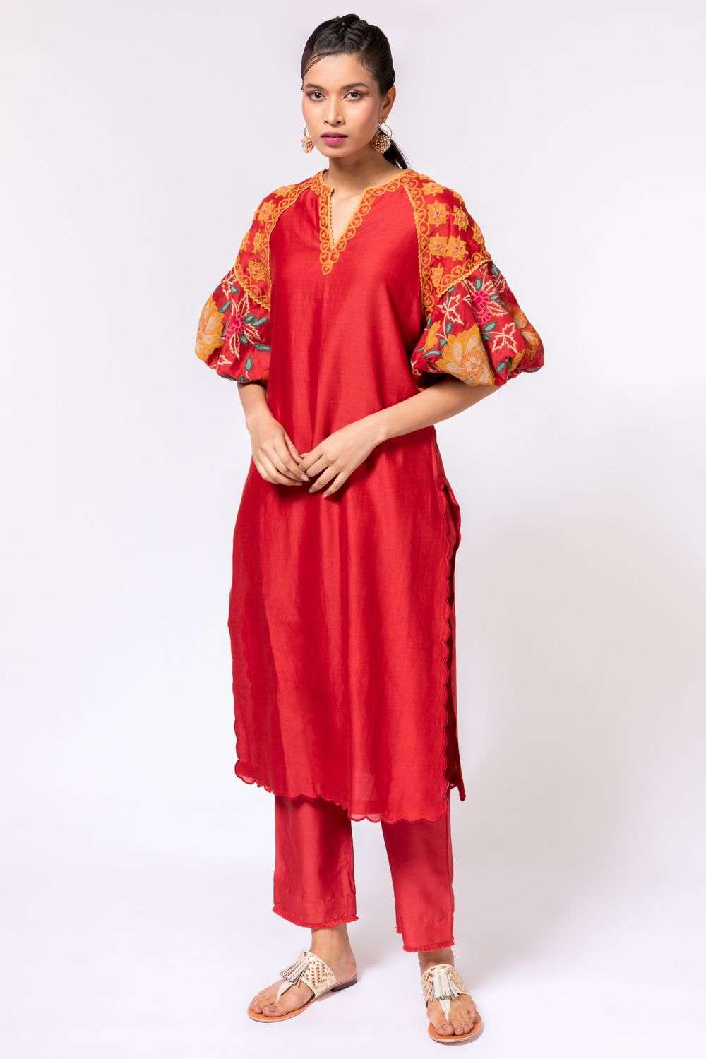 fcity.in - Stylish Women Solid Rayon Flared Kurta Dress With Balloon Sleeves  /