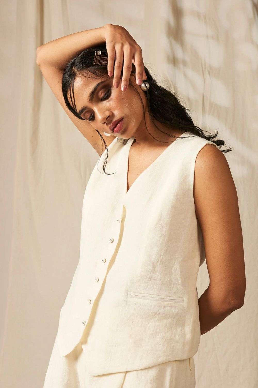Buy Saphed Soft Ivory 100% Pure Linen Coordinate Sets