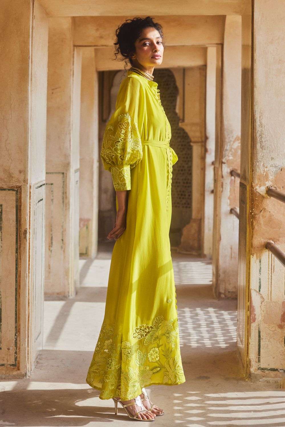 Buy Paulmi Harsh Soft Yellow Silk Organza Dresses