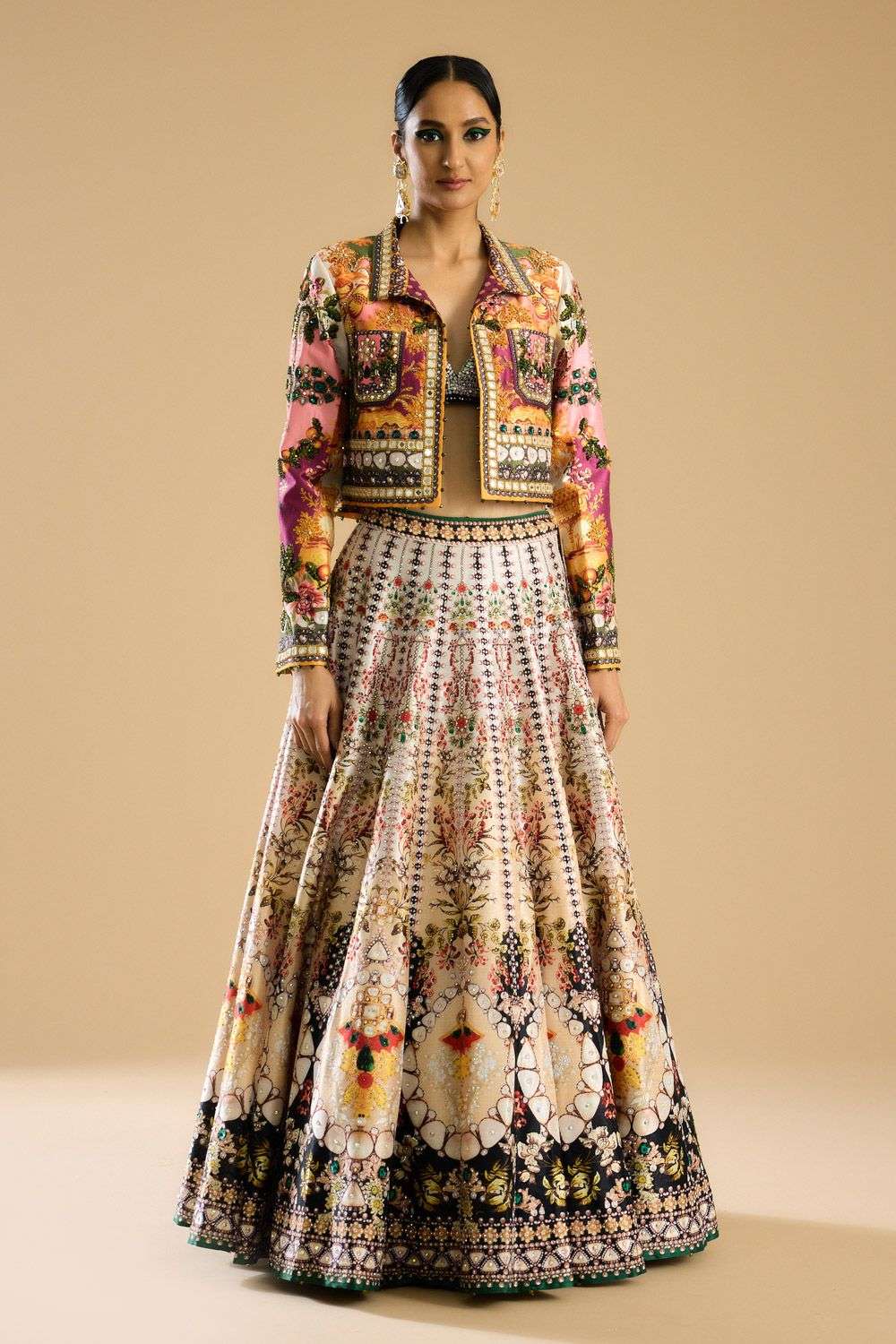 Buy Multihued Dupion Silk Printed Leela Lehenga Set Designer Wear Ensemble