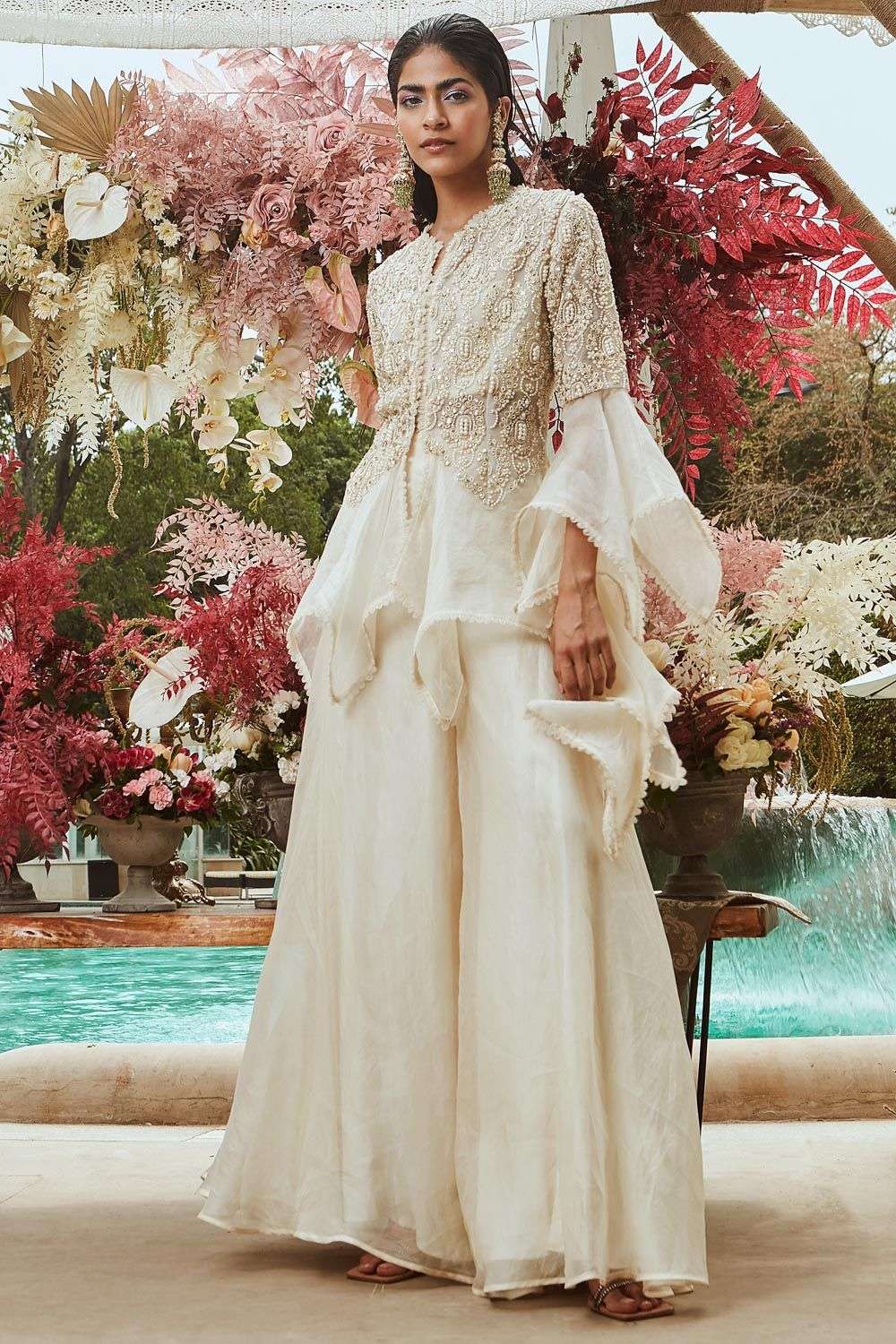 Buy Ridhima Bhasin Soft Ivory Tulle, Organza Hand embroidered