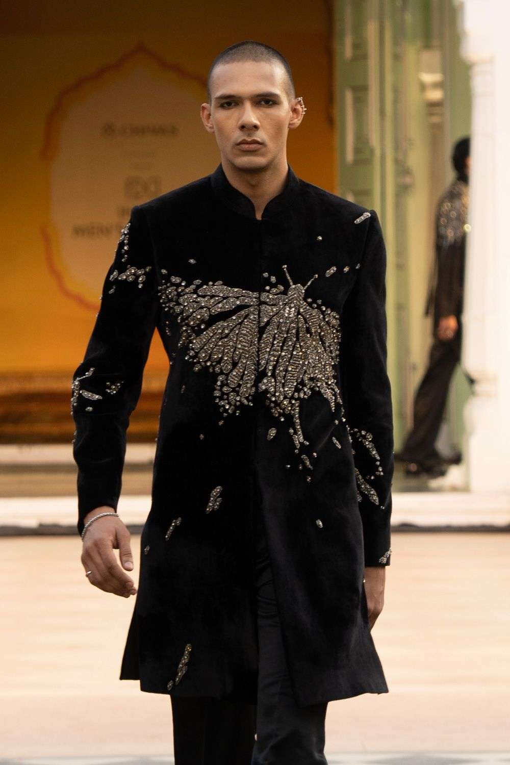 Black Velvet Indo Western Embellished Sherwani Set