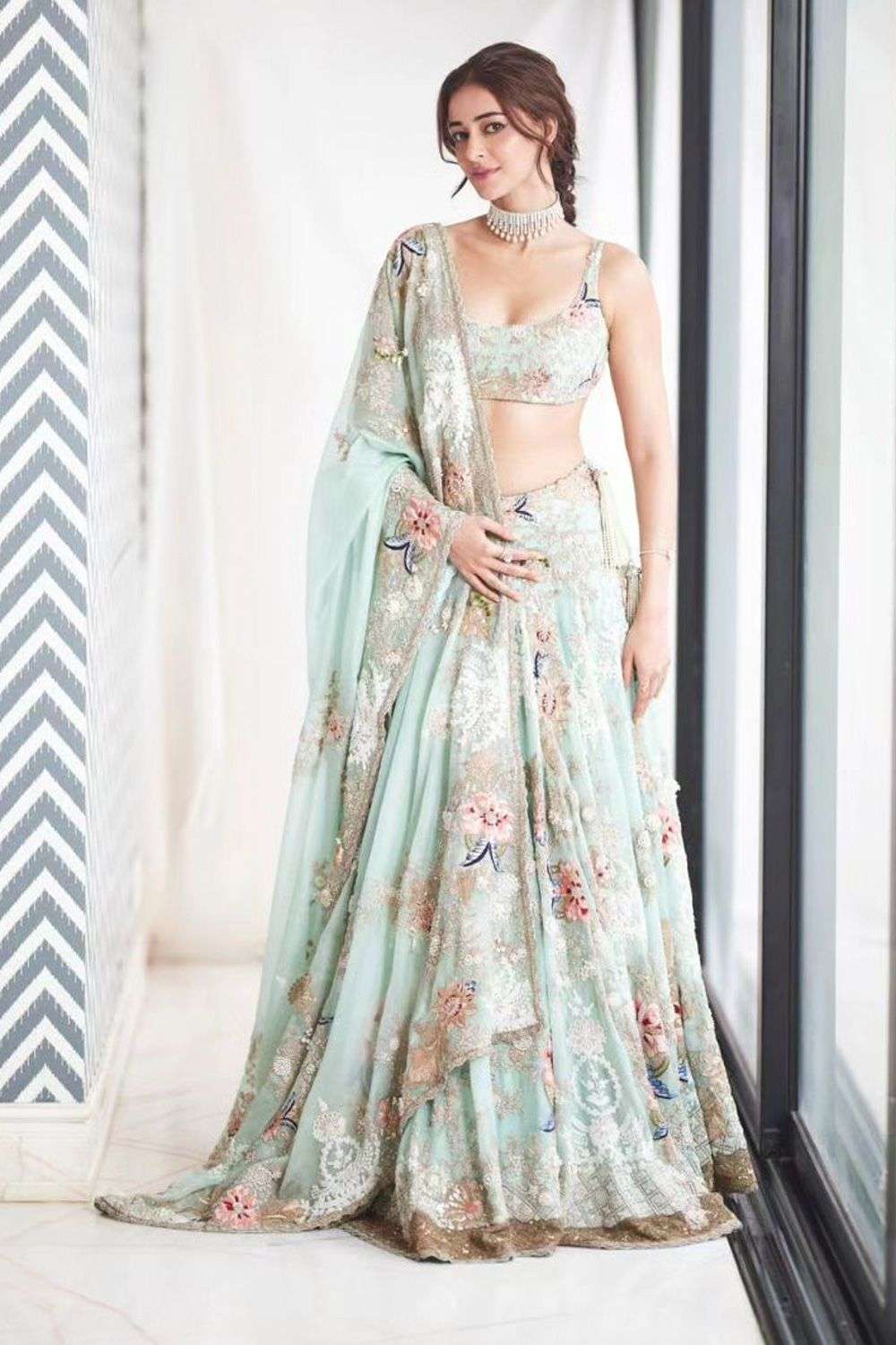 Buy Anamika Khanna Soft Blue Silk Lehengas