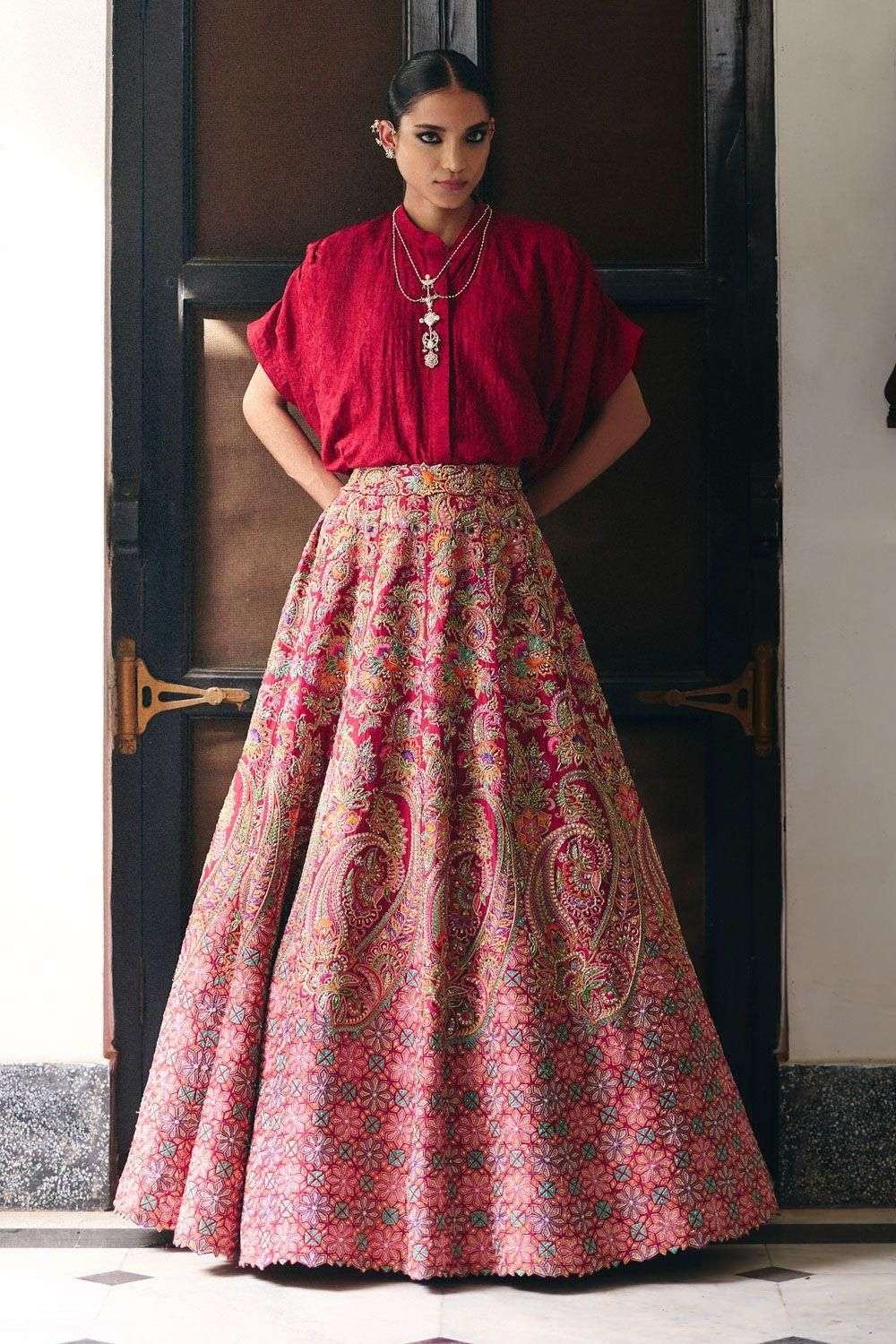 Long Skirt Lehenga With Collar Shirt Lehenga Collar Shirt With