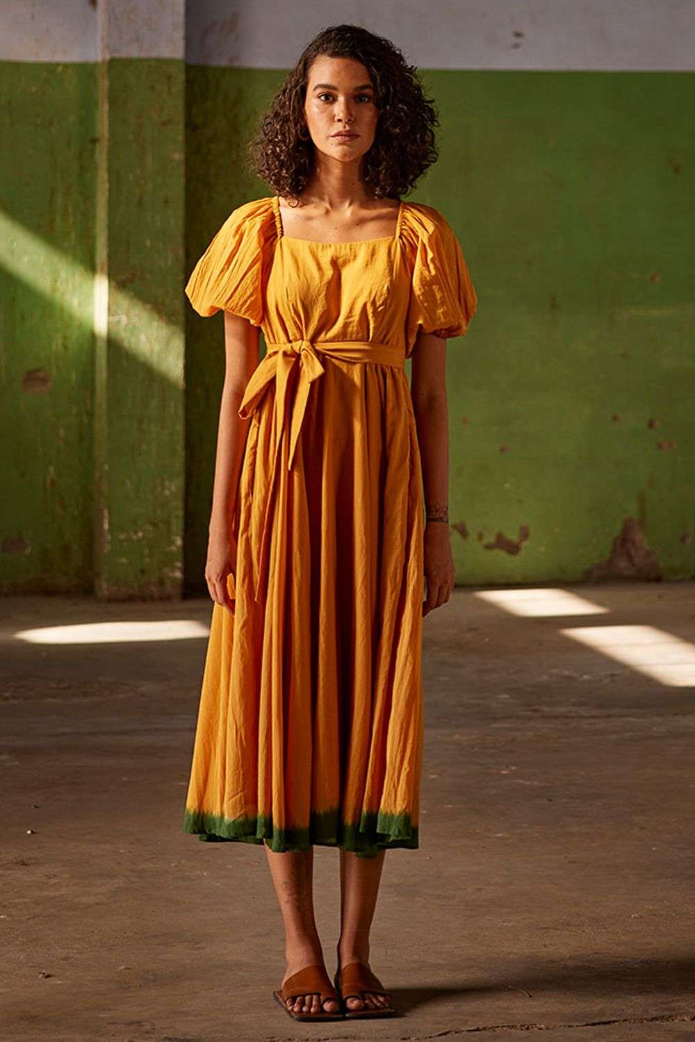 Orange dip dyed midi dress