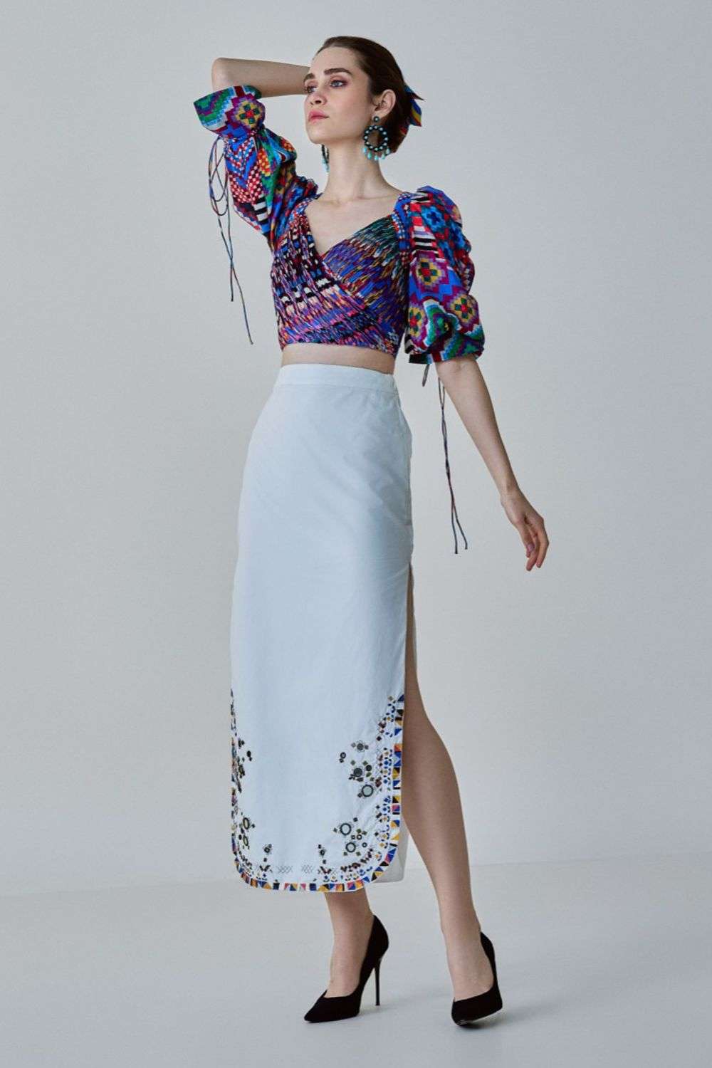 Multi-colour chiffon cotton silk alice blouse