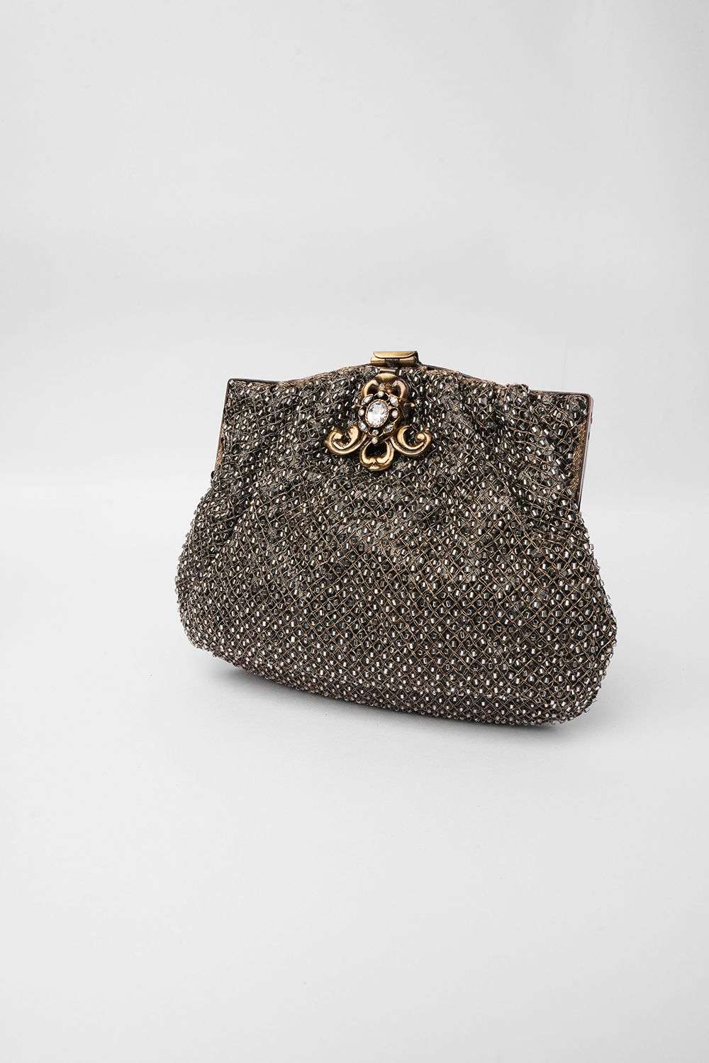 Metallic beaded clutch