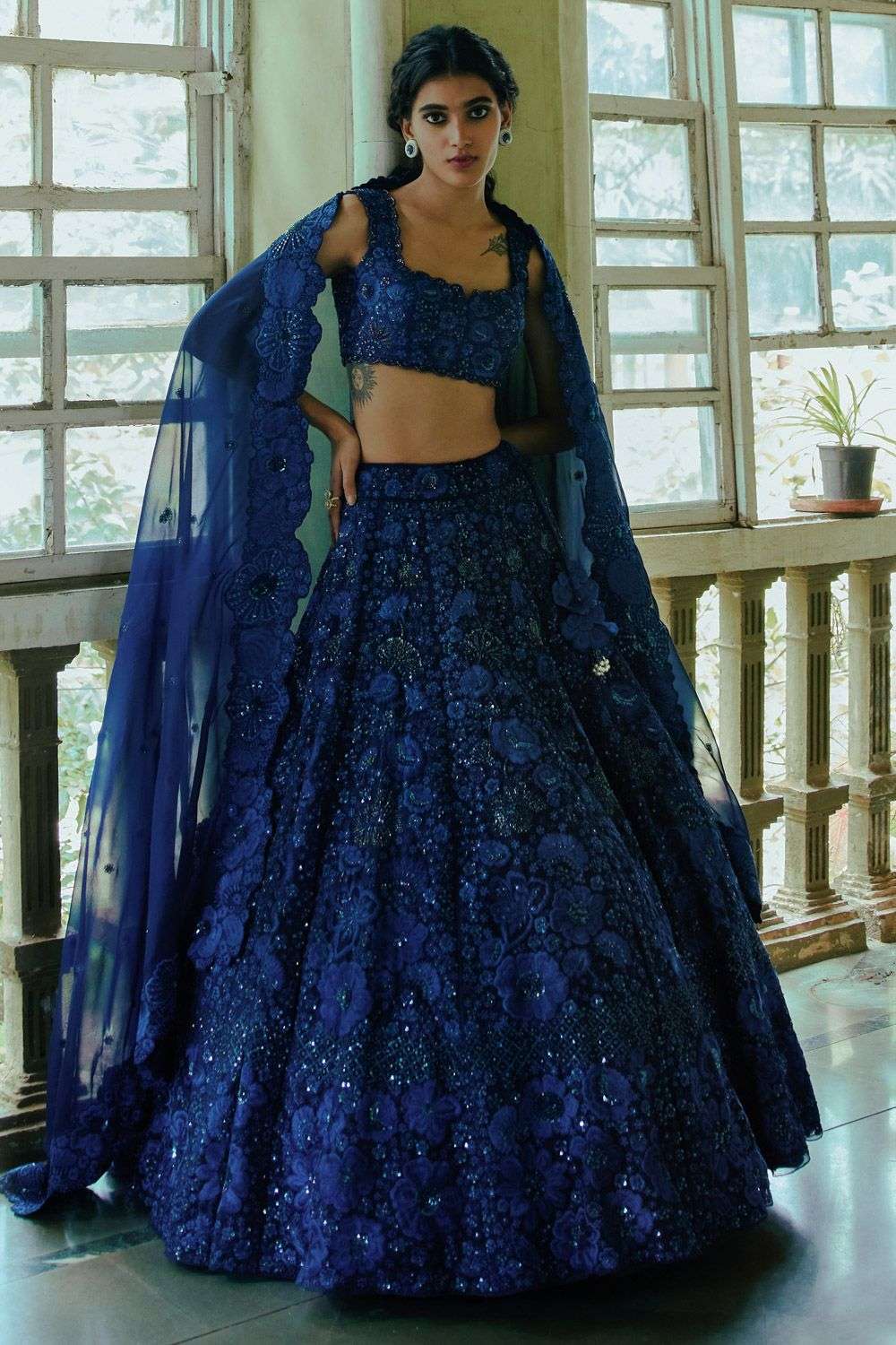 Buy Mishru Soft Blue Organza, Chanderi Silk thread, french knots