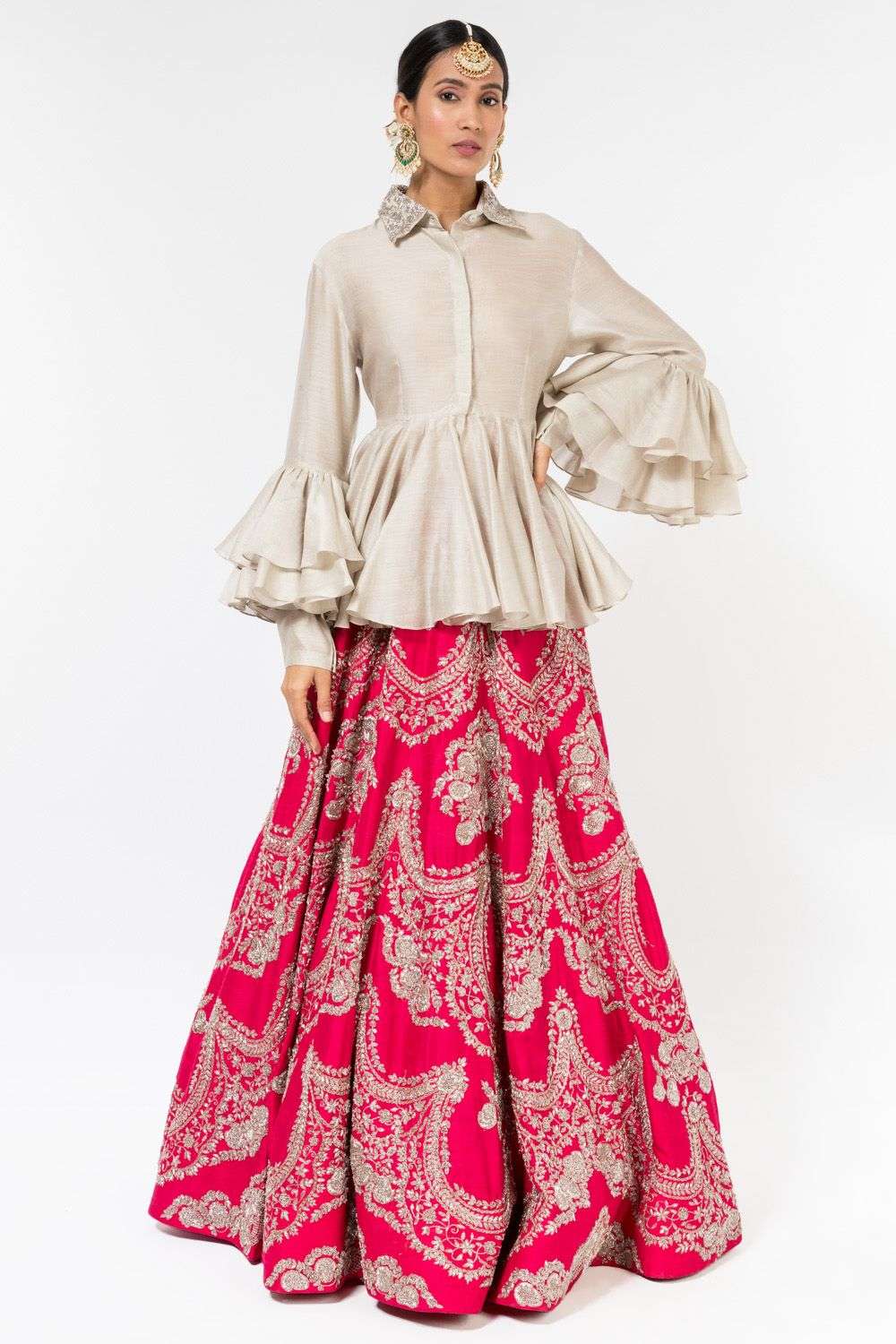 Buy Jayanti Reddy Soft Beige Silk Zardosi Tops