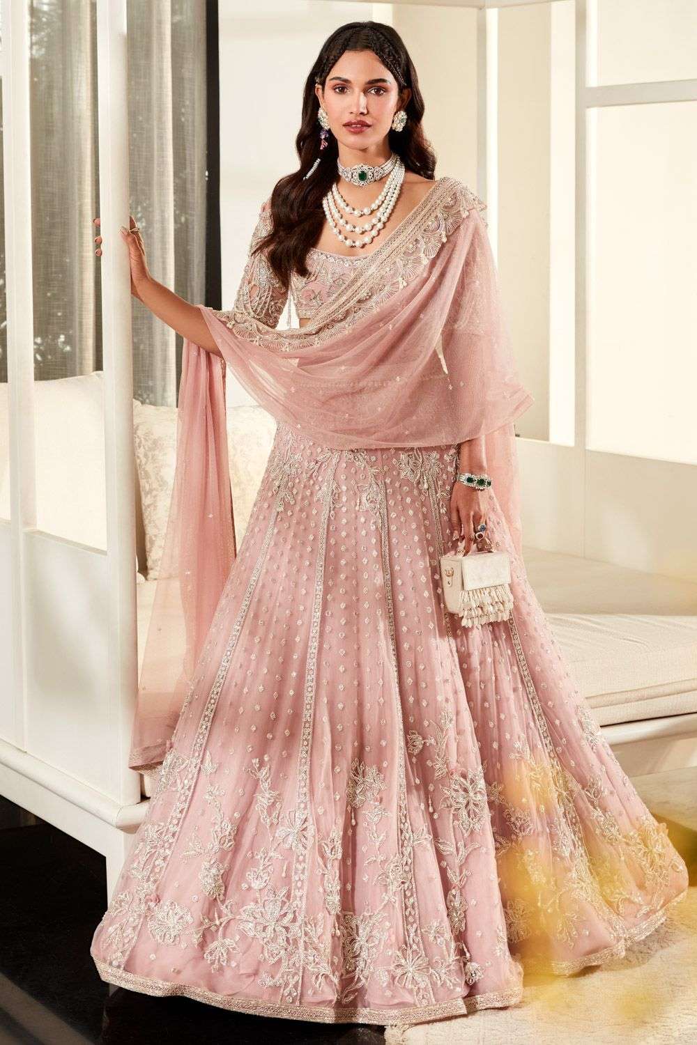 Onion pink embroidered lehenga set