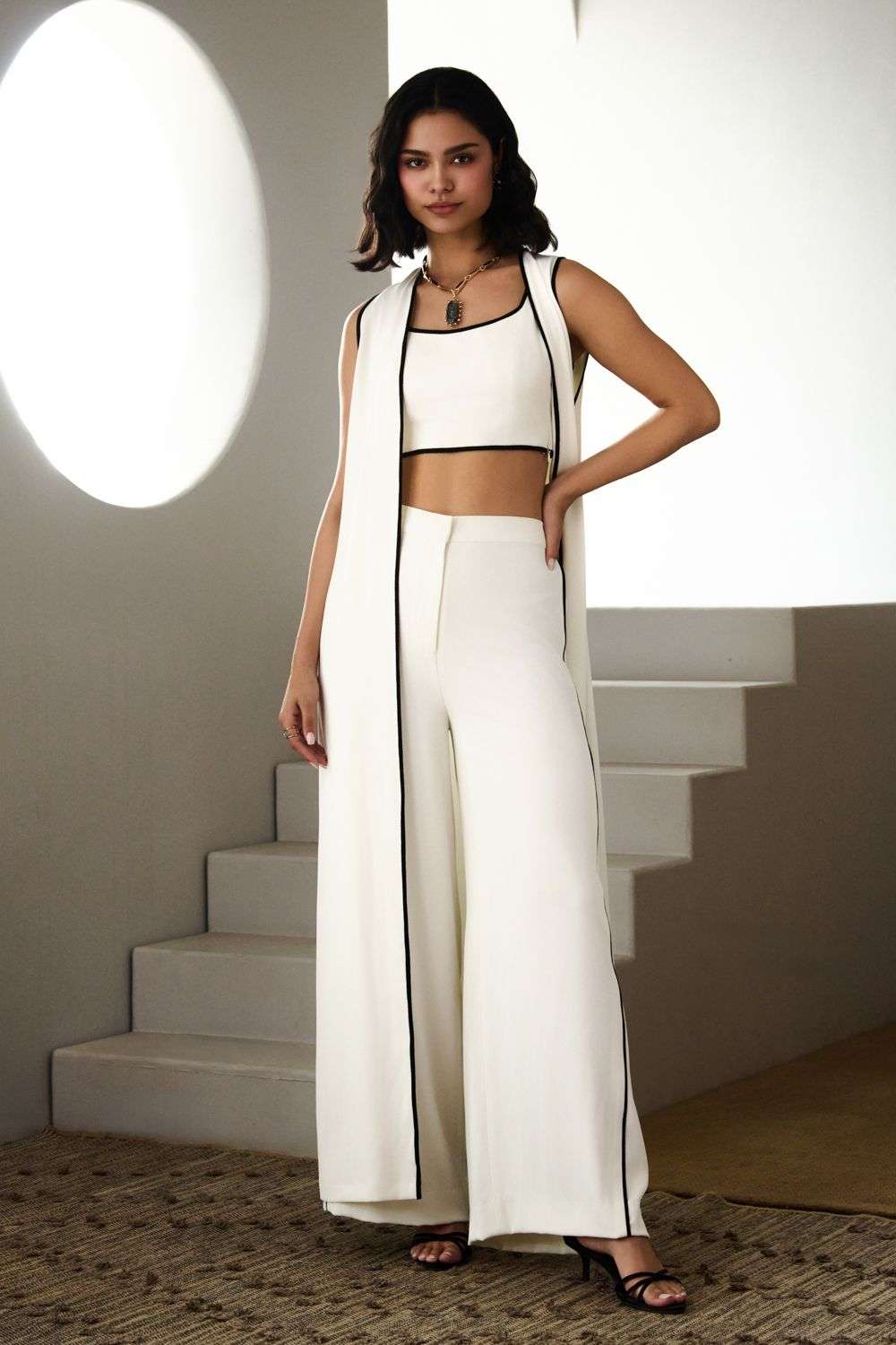 Ivory Crepe Co-ord Set with Jacket and Bustier