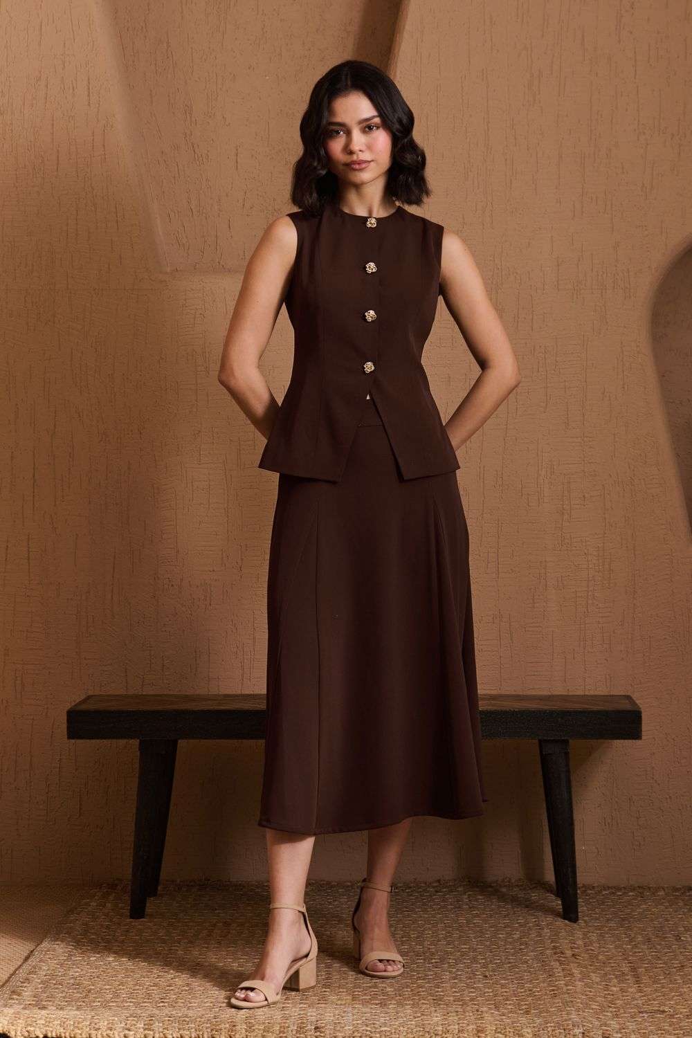 Buy Label Deepika Nagpal Soft Brown Crepe Coordinate Sets