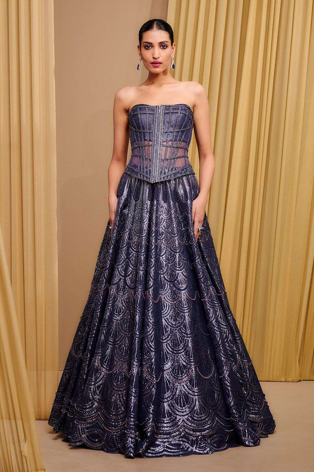 Buy Tarun Tahiliani Soft Blue Bustier : Tulle/Corset : Tulle