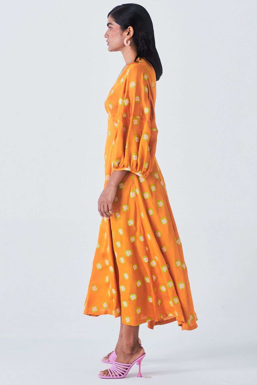 Orange floral printed dress