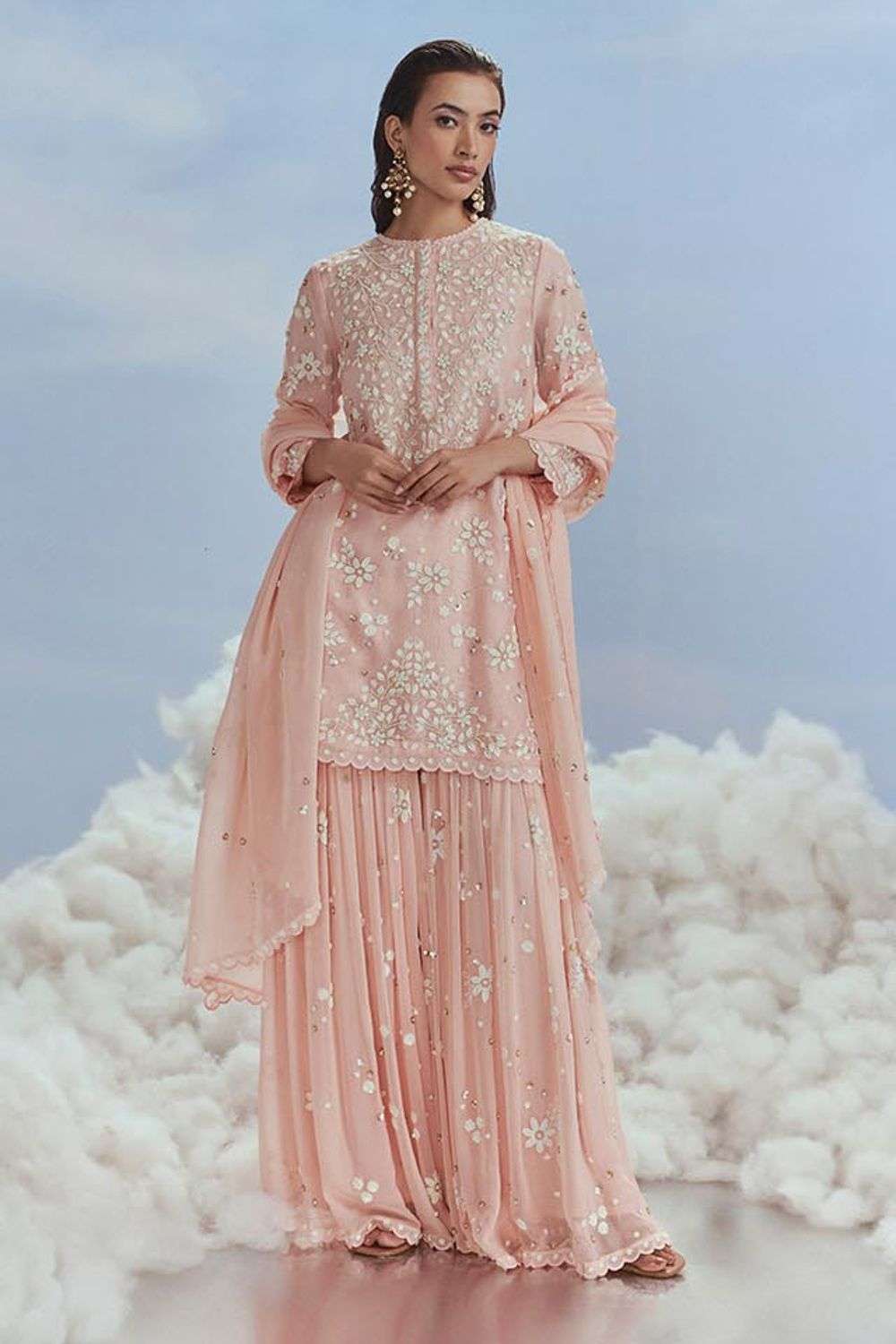 Pink organza babylon short kurta sharara set