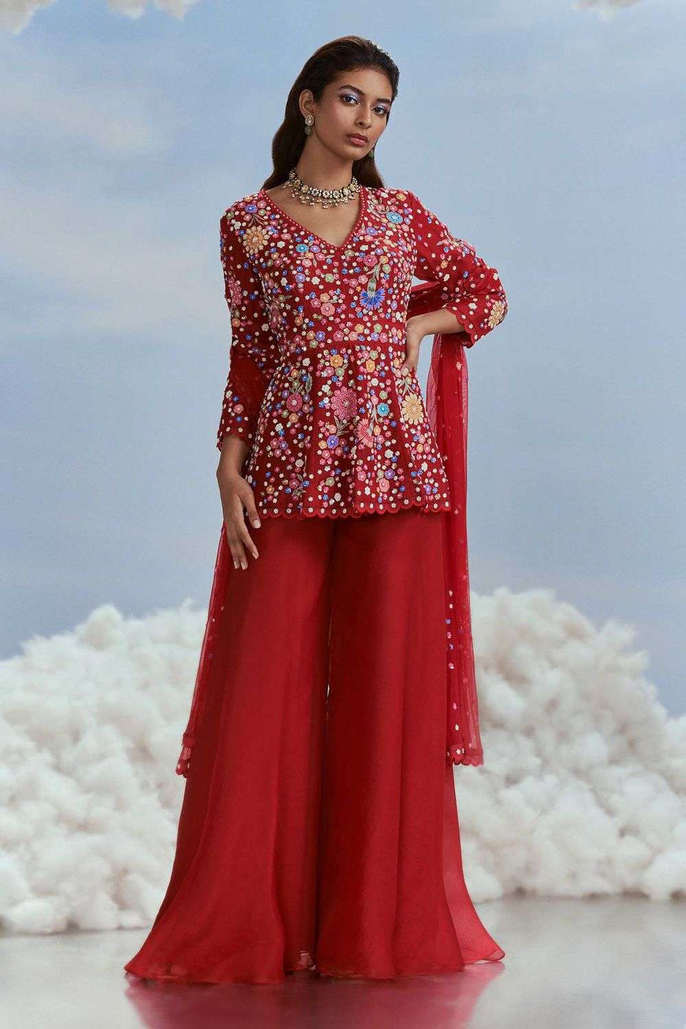 Buy Nachiket Barve Soft Red TOP - ORGANZA WITH SHANTUNG LINING