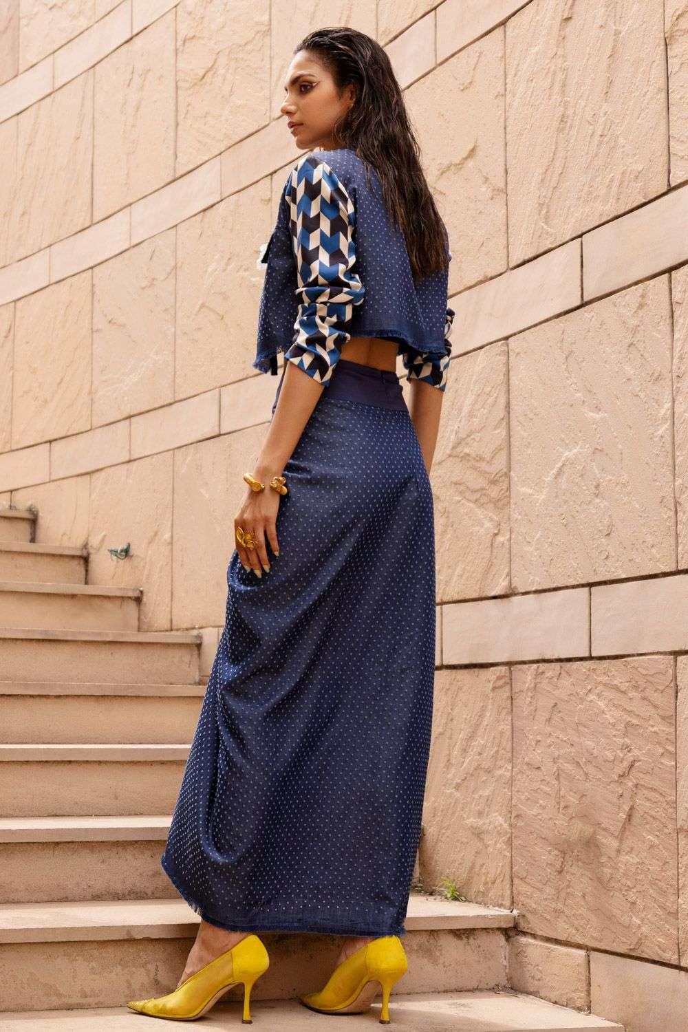 Denim Blue Stitched Denim Jacket &Skirt