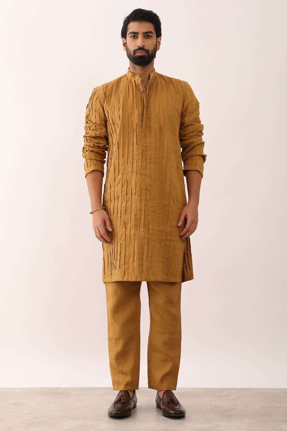 Buy SNOB Men Soft Yellow 100% Linen Kurtas