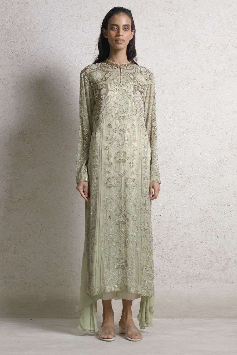 Buy Abhishek Sharma Soft Green Chiffon, Mosscrepe And