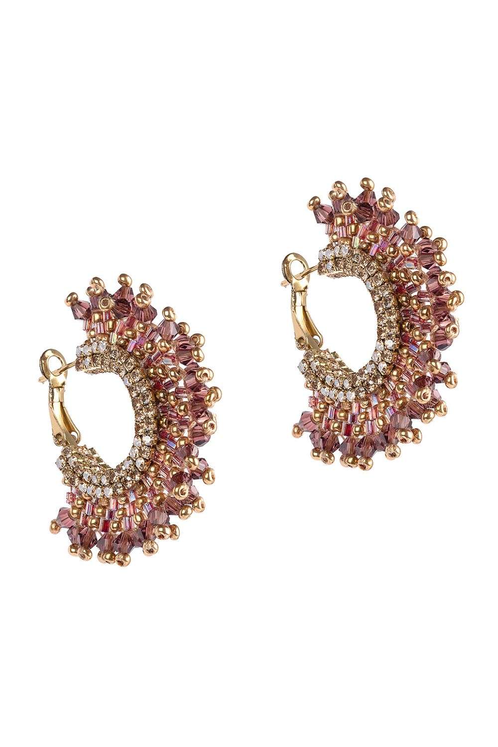 Amethyst Purple Glass Beaded Small Hoops Earrings