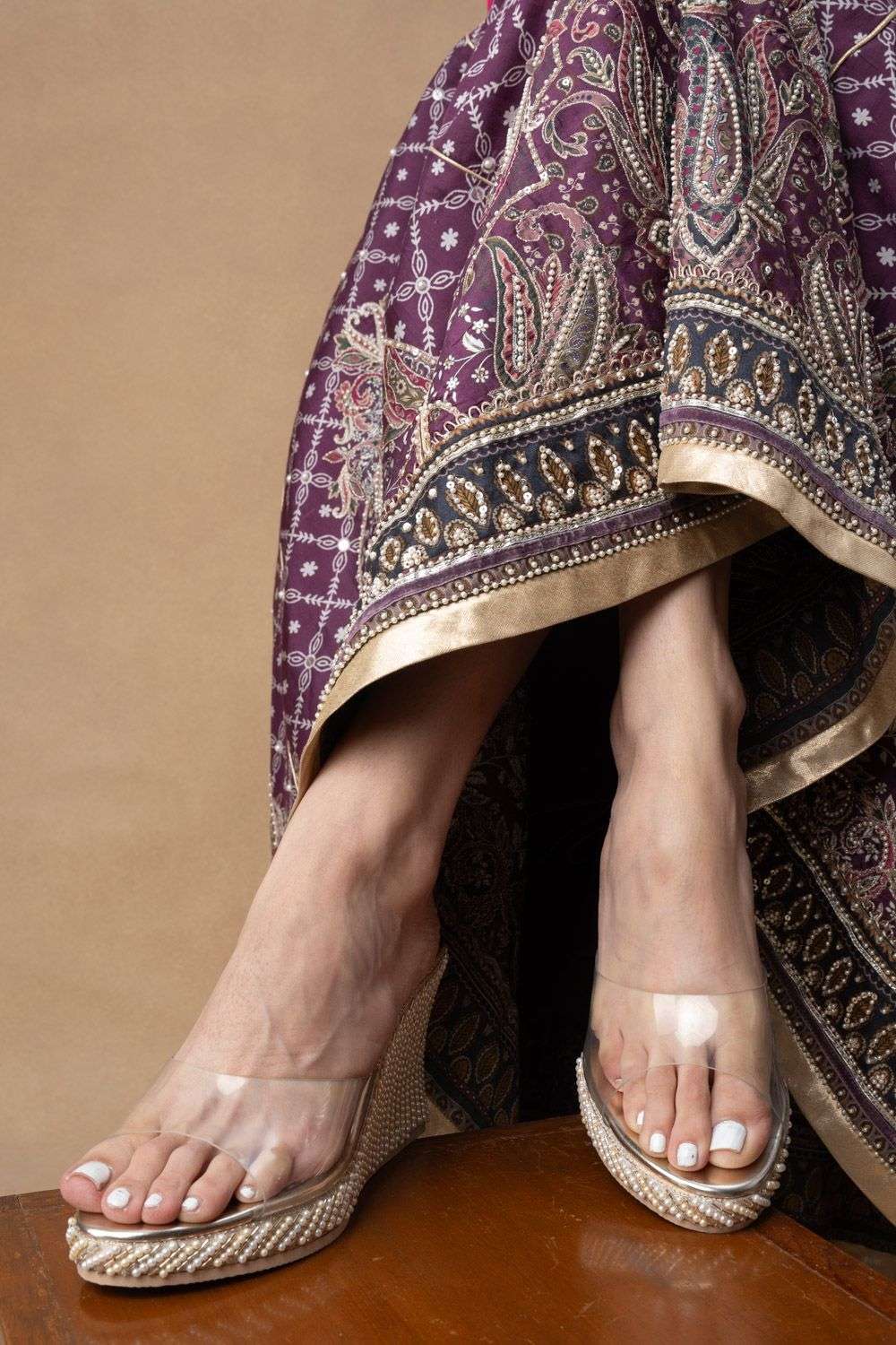 Buy Art Apparel Soft Silver Zardosi, pearl embroidery Footwear