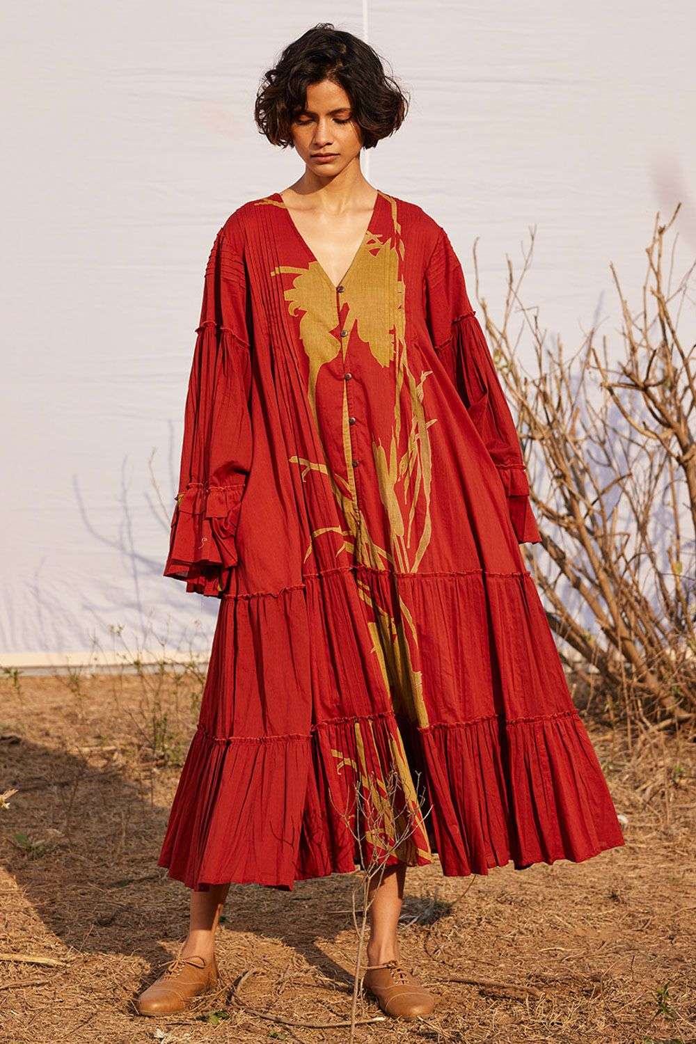 Red brick cotton mahogany dress - Main Image