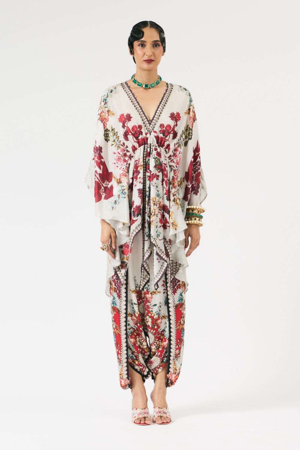 Ivory Red Silk Printed Inayat Kaftan Dress
